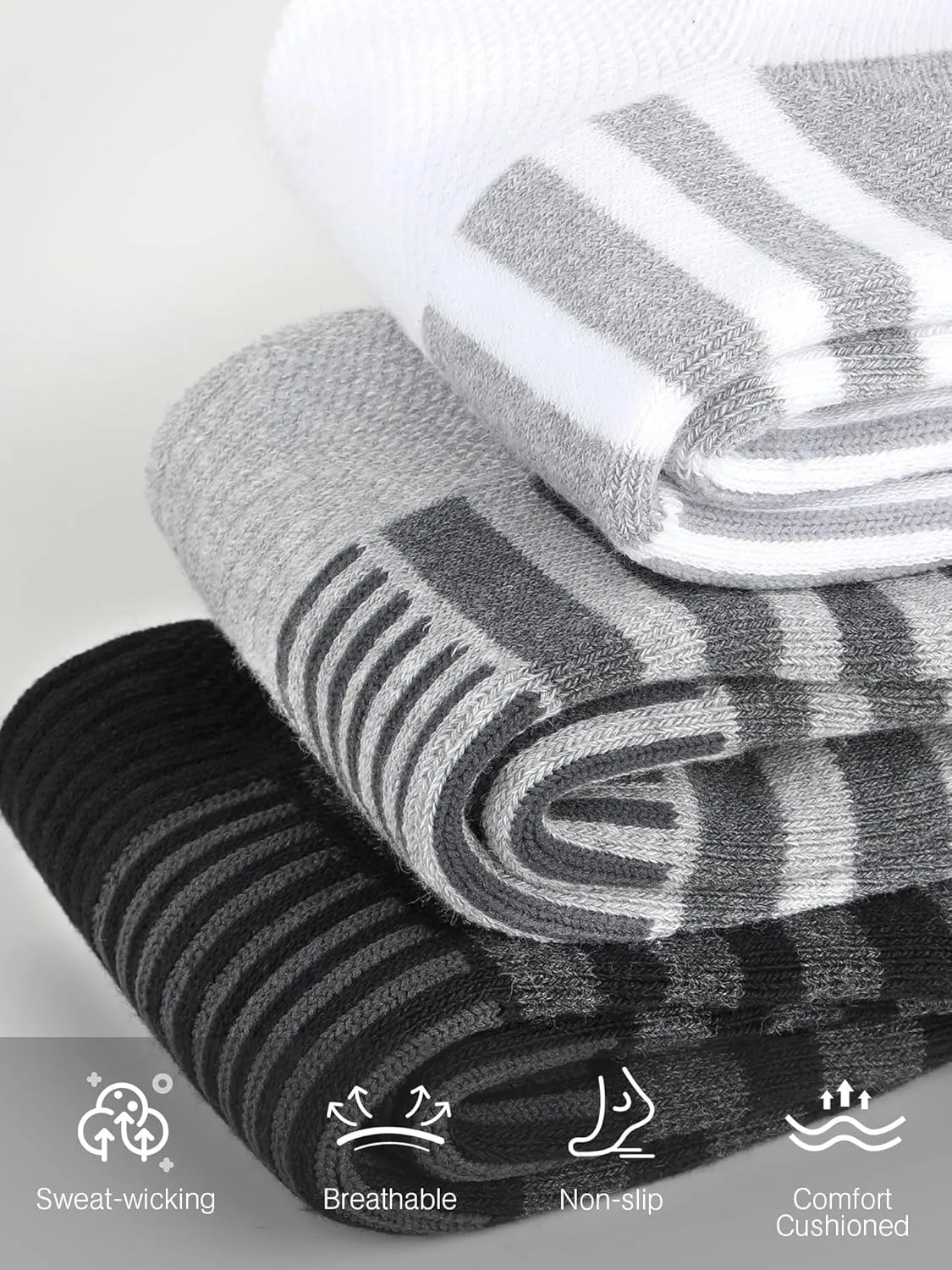 Airacker Ankle Athletic Running Socks Cushioned Breathable Low Cut Sports Tab Socks for Men and Women (6 Pairs)