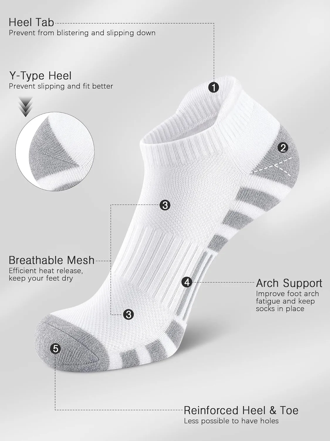 Airacker Ankle Athletic Running Socks Cushioned Breathable Low Cut Sports Tab Socks for Men and Women (6 Pairs)