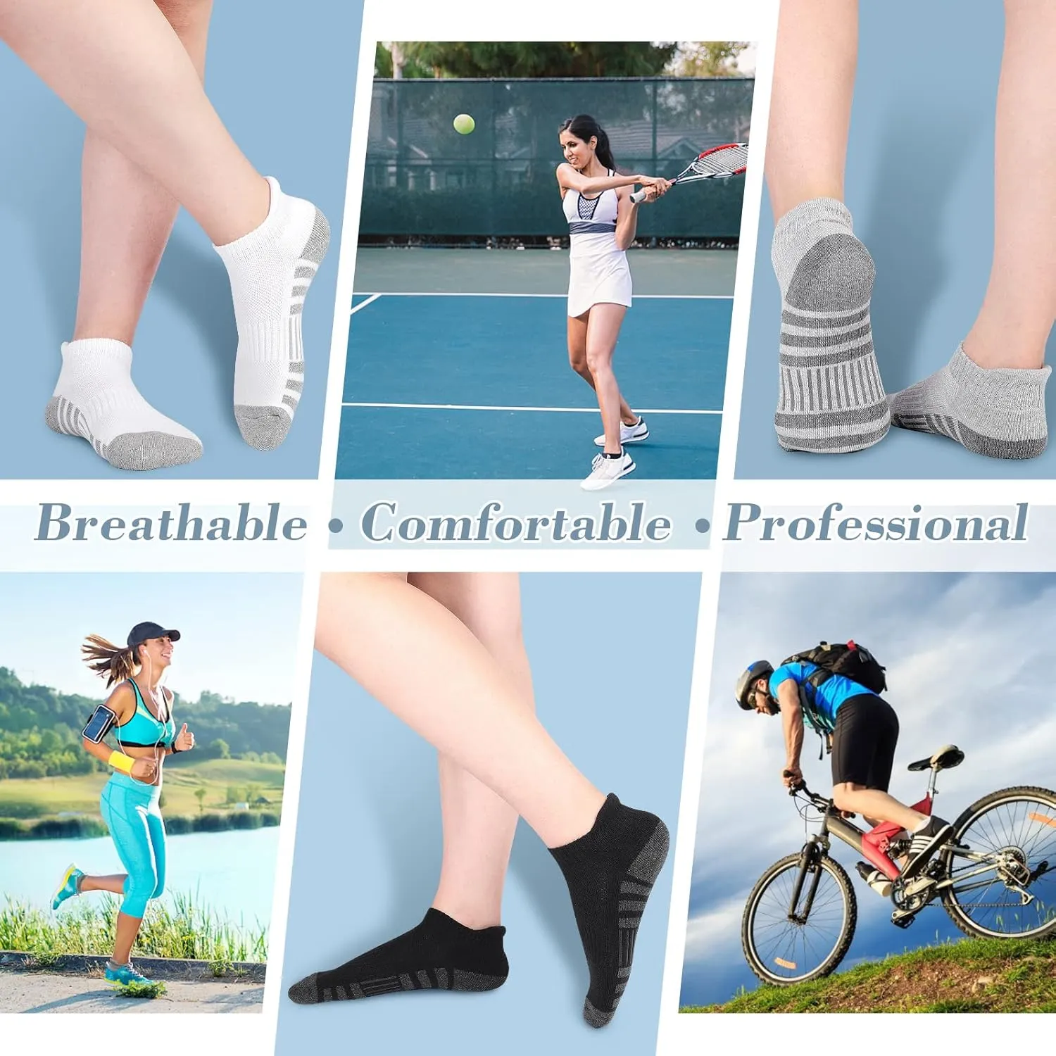Airacker Ankle Athletic Running Socks Cushioned Breathable Low Cut Sports Tab Socks for Men and Women (6 Pairs)