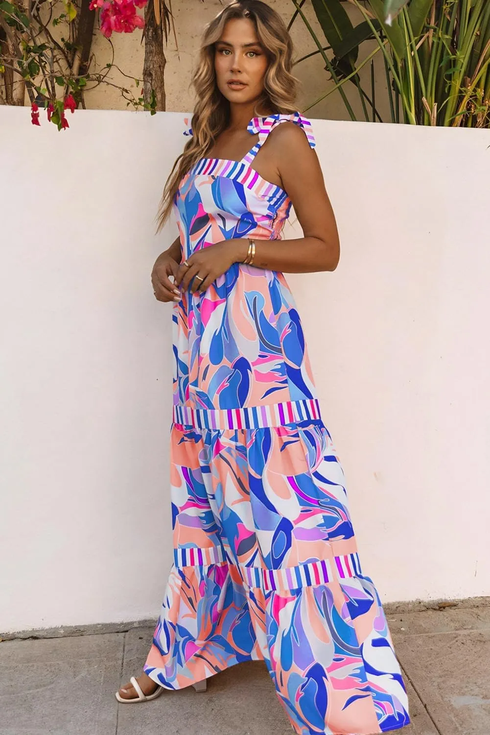 AlvaQ Women's 2025 Summer Sleeveless Floral Print Maxi Dress Strap Square Neck Beach Sun Dress