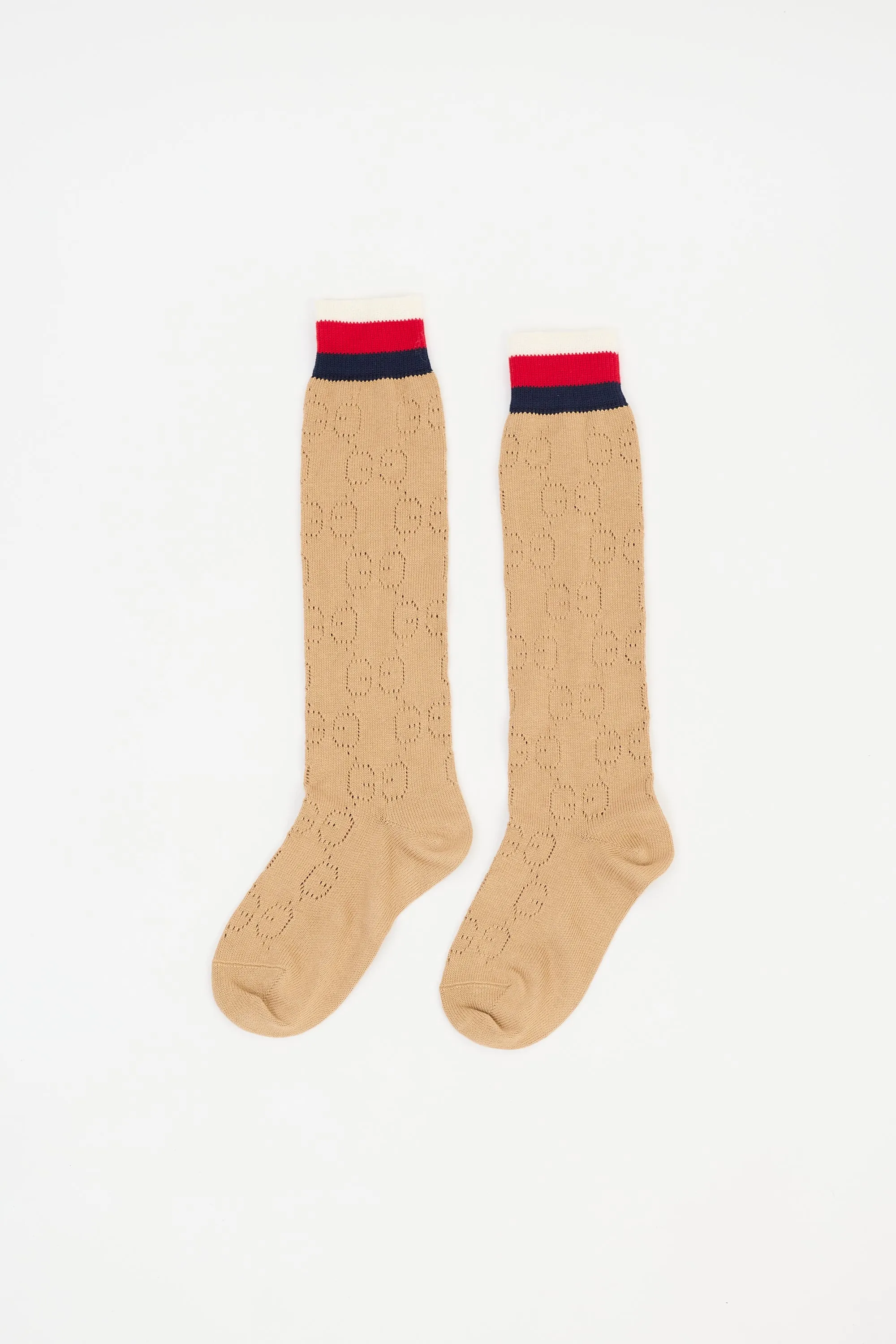 Beige & Multi Striped GG Monogram Socks