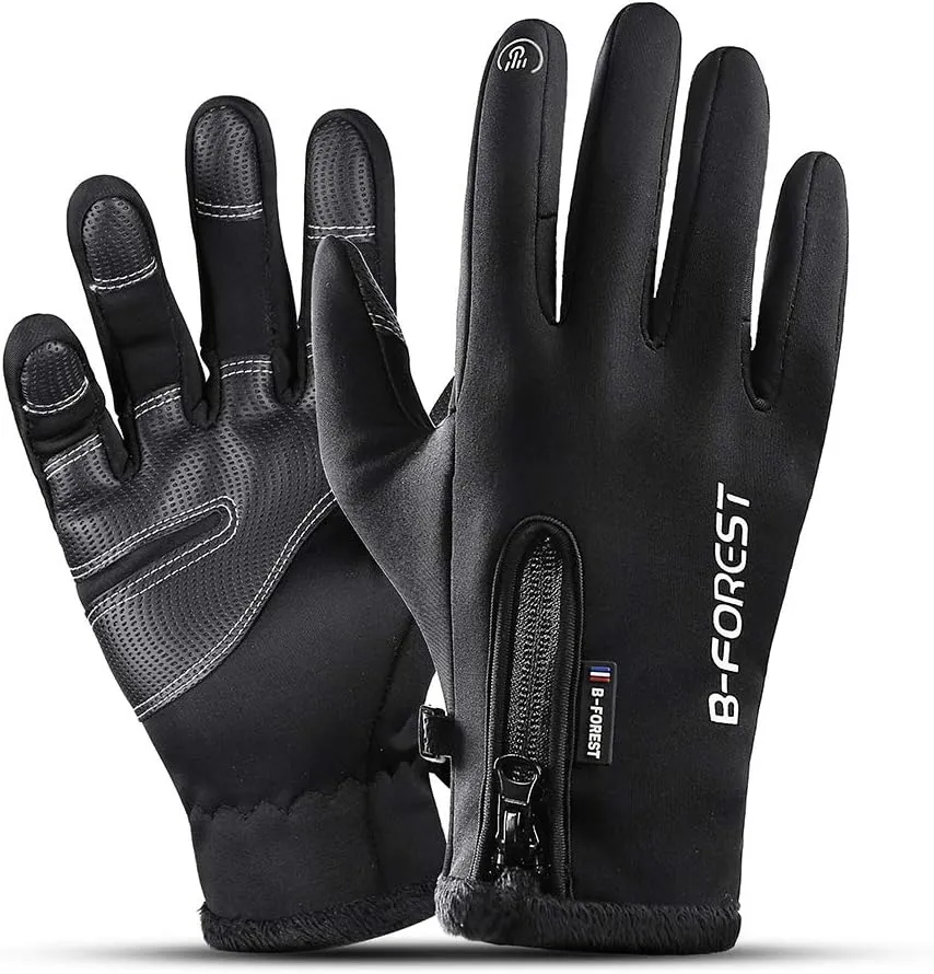 Black Gloves Waterproof Touch Screen Gloves Firm Grip Fleece Work Gloves Windstopper for Men Women
