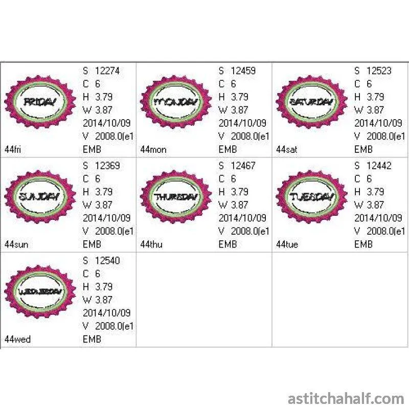 Bottle caps Days of the Week