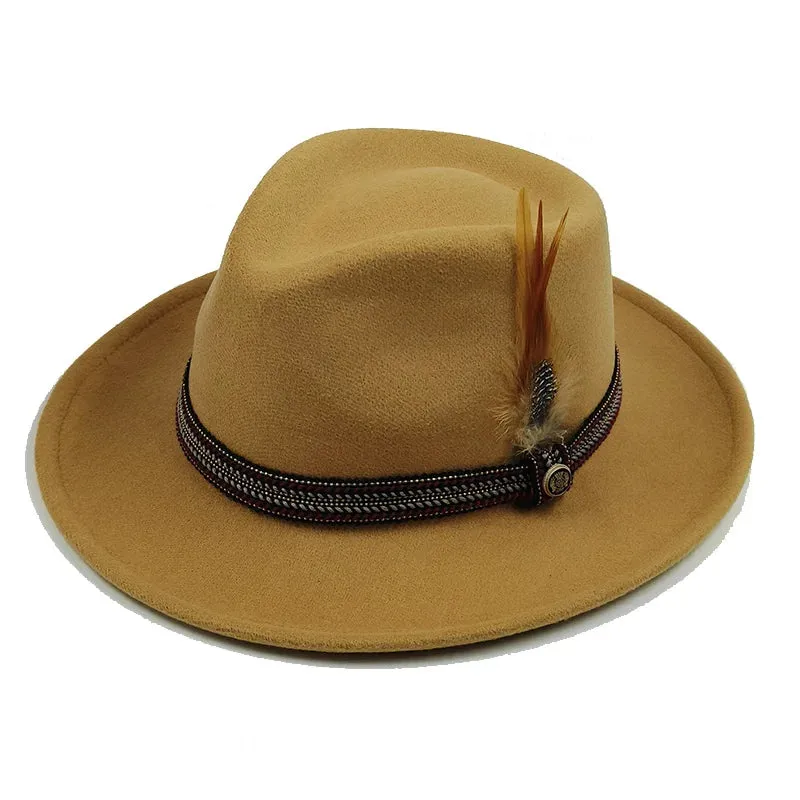 Bowknot Feather Belt Fedora Hats Unisex