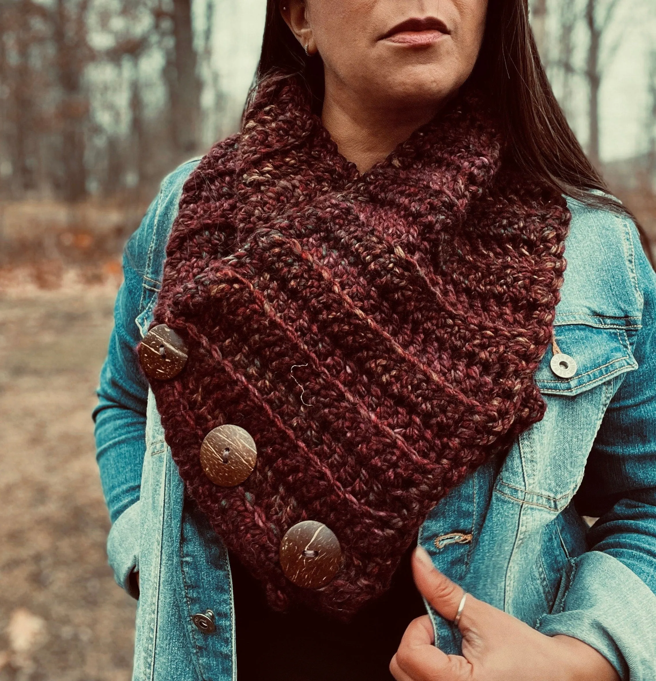 Cozy & Chunky Buttoned Cowl Scarf - Crochet Pattern