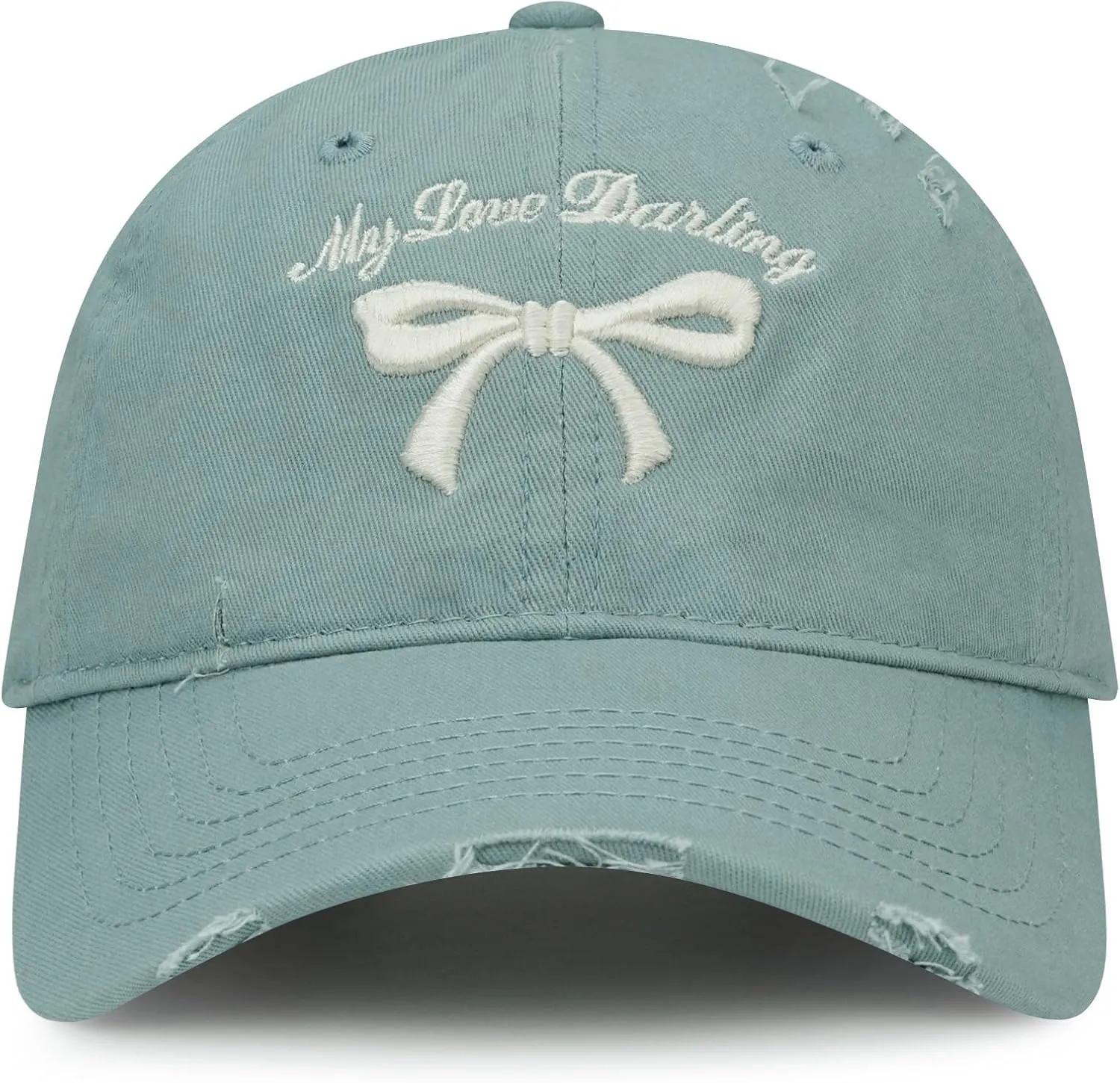 Croogo Distressed Cotton Bow-Tie Baseball Cap Y2k Adjustable Size Dad Hat Cute Trucker Hats for Women Hiking Travel