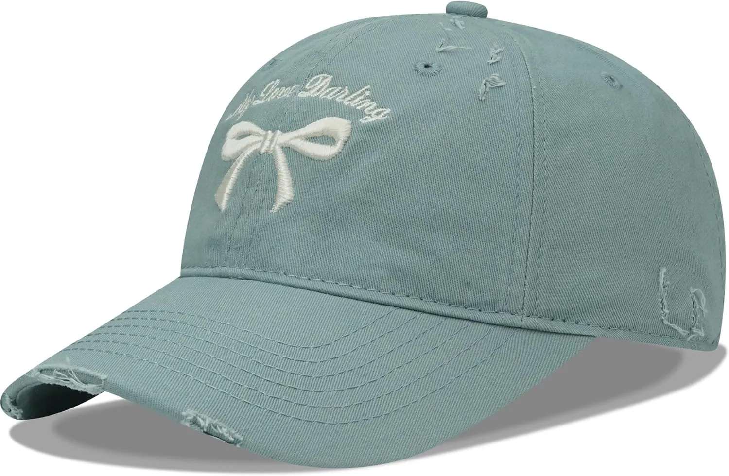 Croogo Distressed Cotton Bow-Tie Baseball Cap Y2k Adjustable Size Dad Hat Cute Trucker Hats for Women Hiking Travel