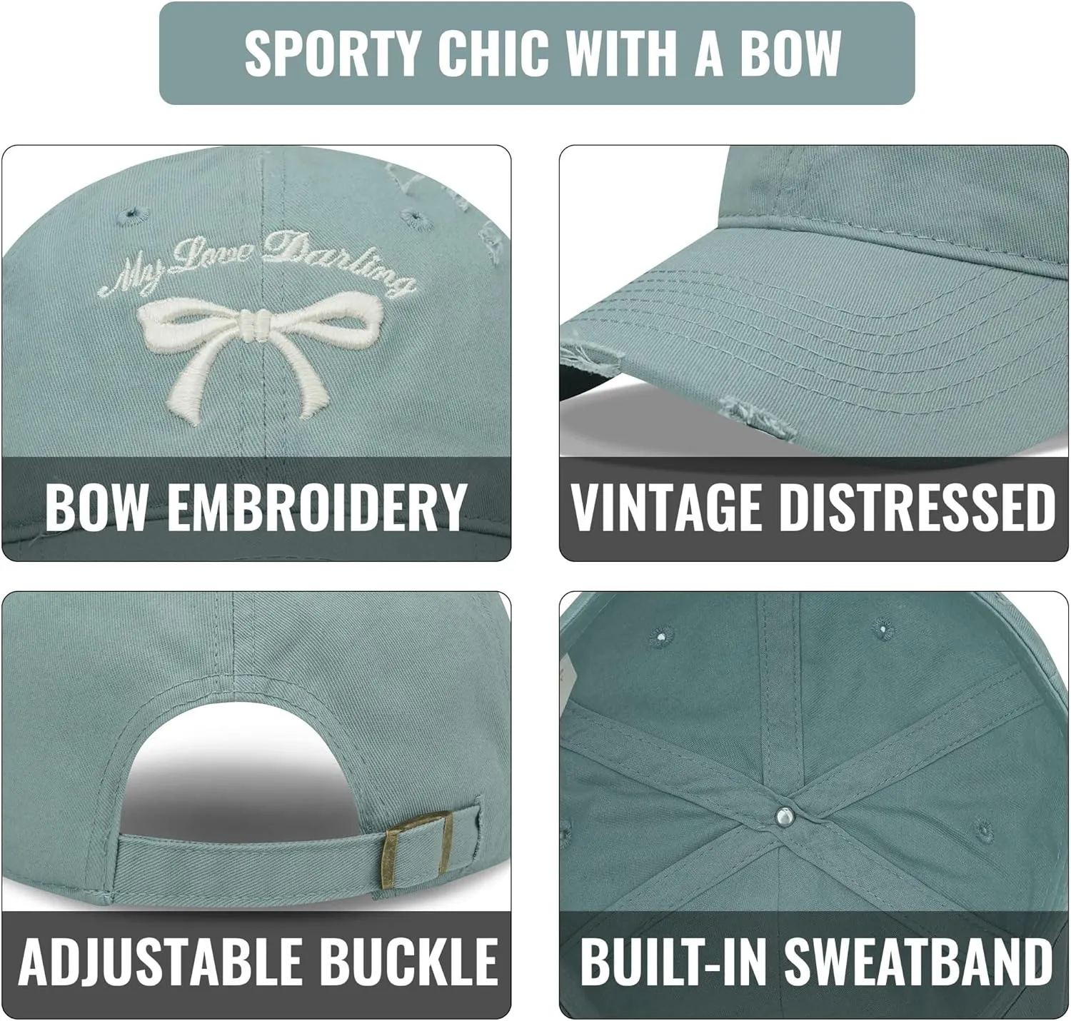 Croogo Distressed Cotton Bow-Tie Baseball Cap Y2k Adjustable Size Dad Hat Cute Trucker Hats for Women Hiking Travel