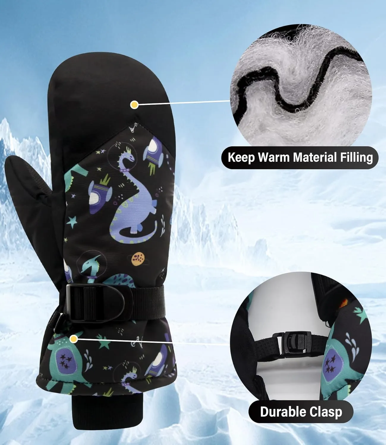 Duoyeree toddler gloves snow kids winter waterproof kids thick insulated for cold weather boys girls