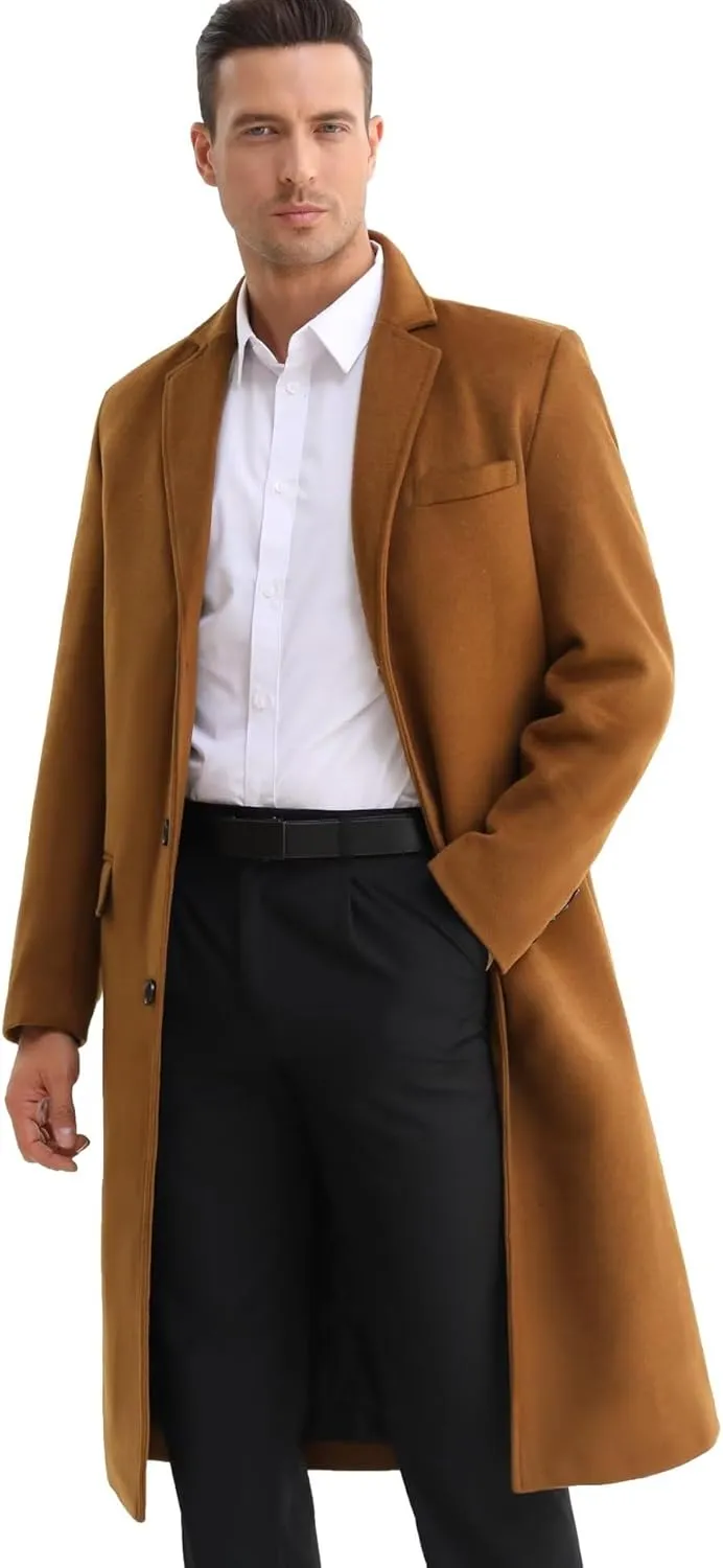 ELETOP Men's Trench Coat Long Wool Coat Winter Classic Overcoat Top Pea Coat