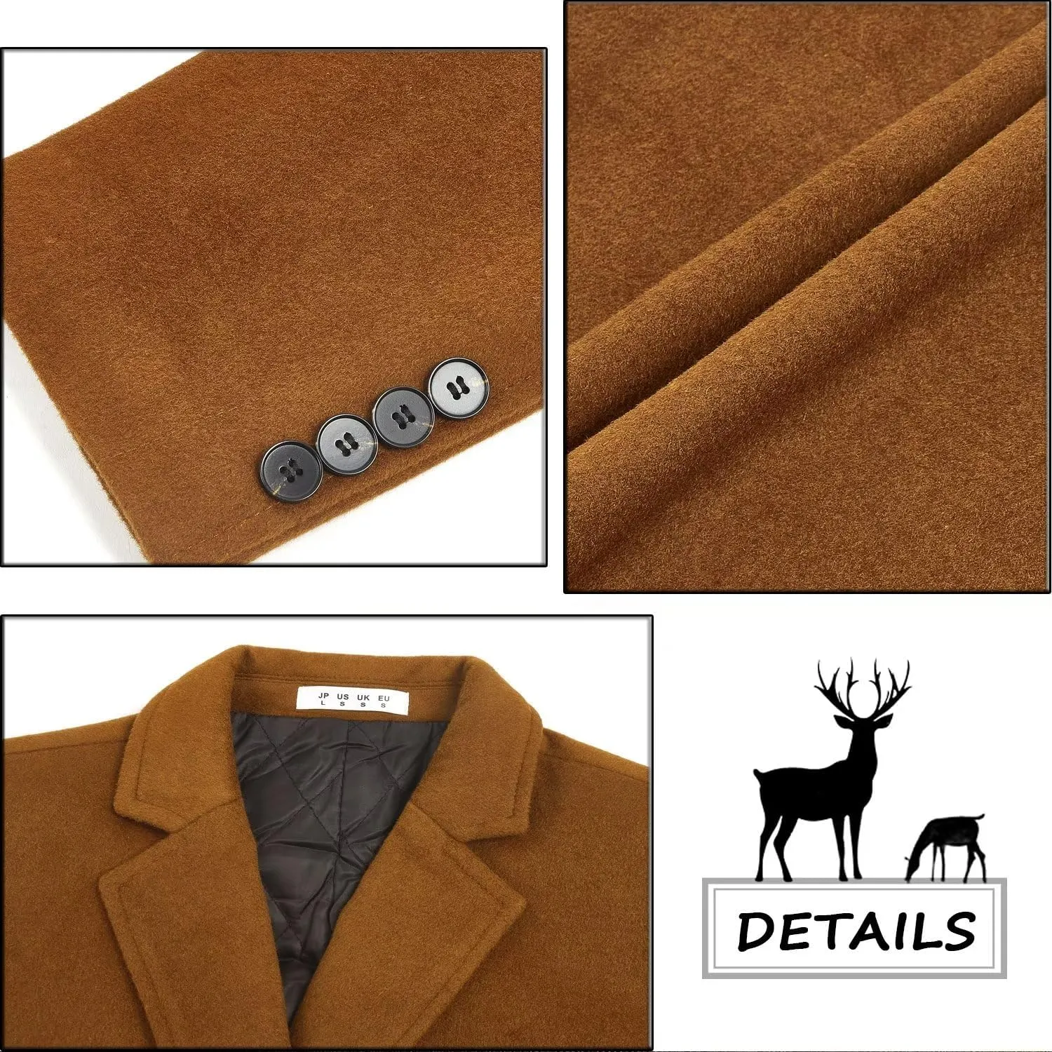 ELETOP Men's Trench Coat Long Wool Coat Winter Classic Overcoat Top Pea Coat