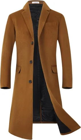 ELETOP Men's Trench Coat Long Wool Coat Winter Classic Overcoat Top Pea Coat