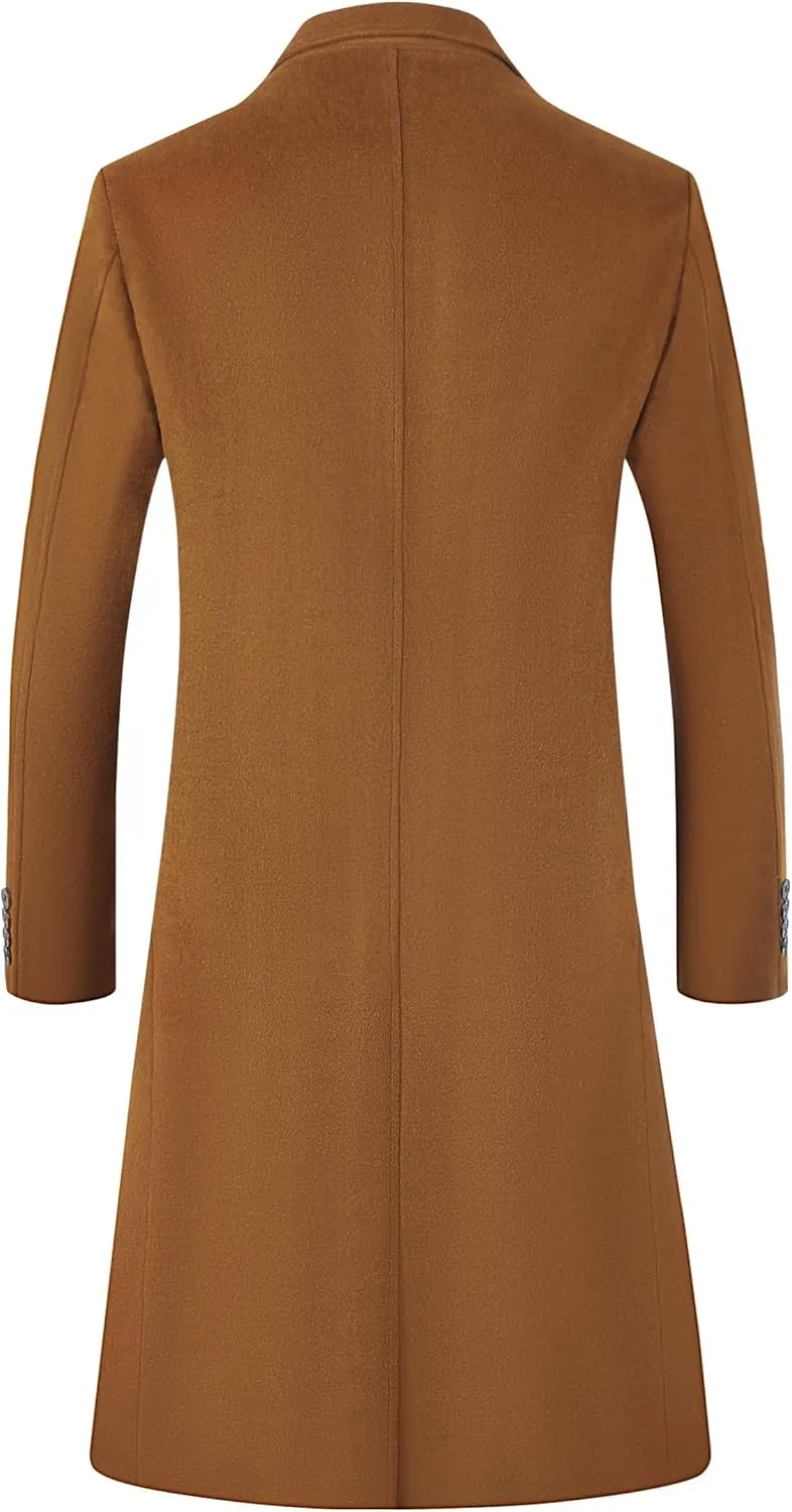 ELETOP Men's Trench Coat Long Wool Coat Winter Classic Overcoat Top Pea Coat