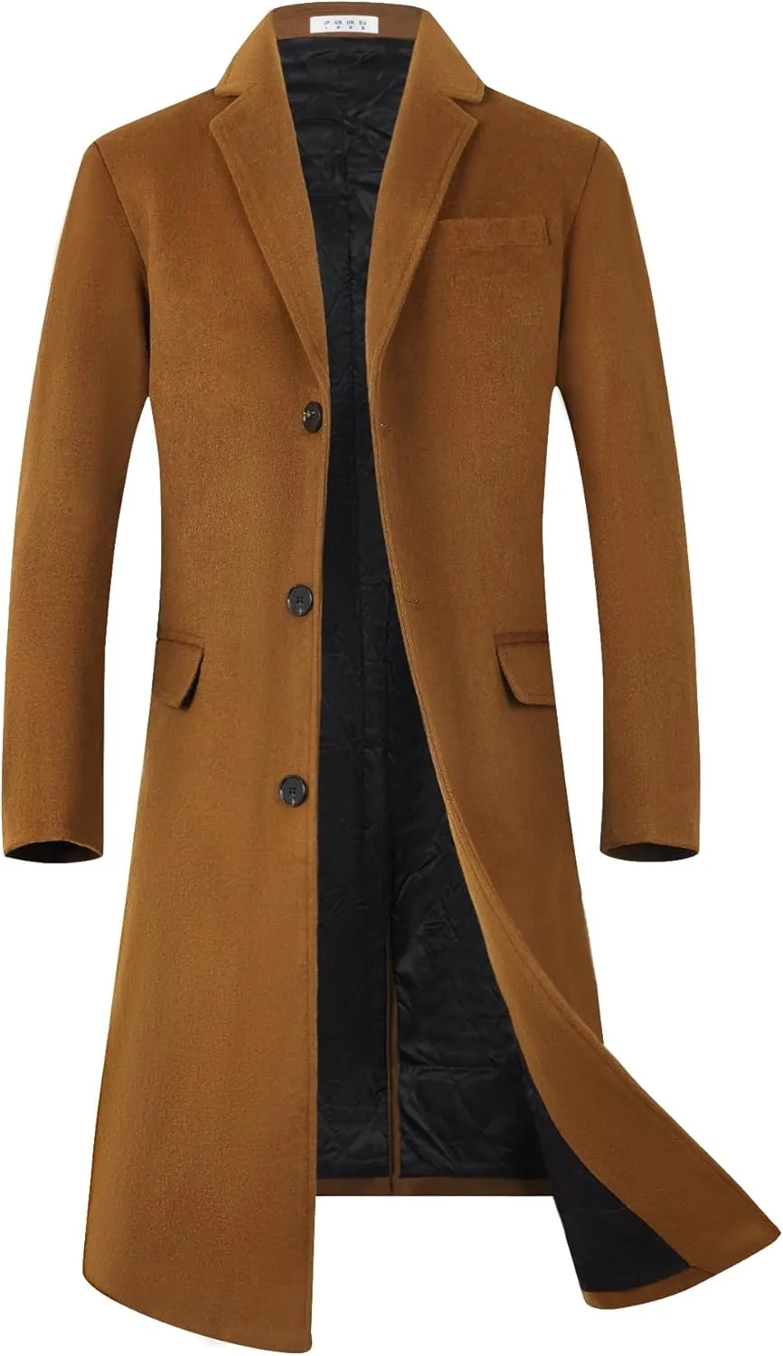 ELETOP Men's Trench Coat Long Wool Coat Winter Classic Overcoat Top Pea Coat