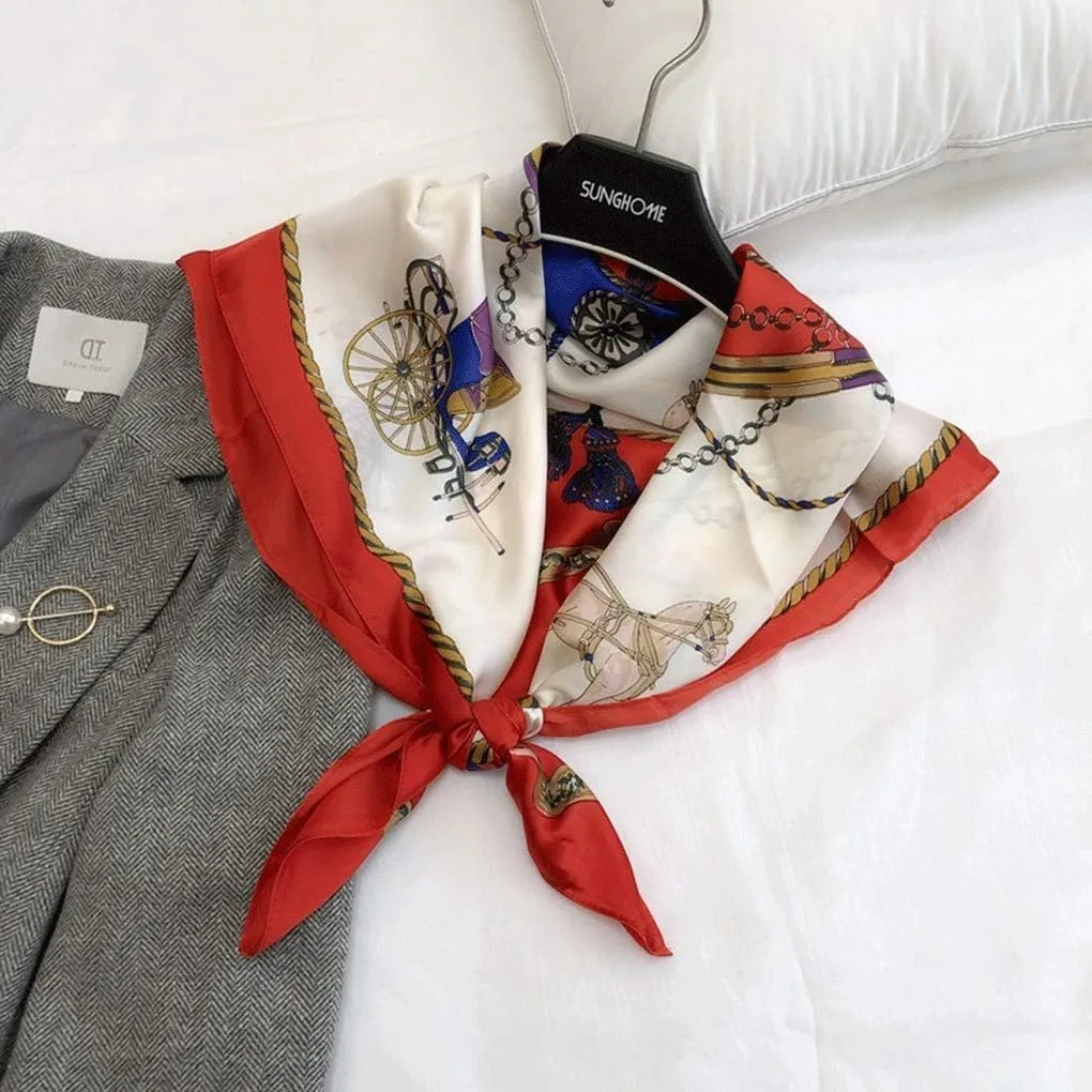 French Kerchief Silk Scarf Female Red Classic Square Scarf Shawl Dual-Purpose Professional Scarf