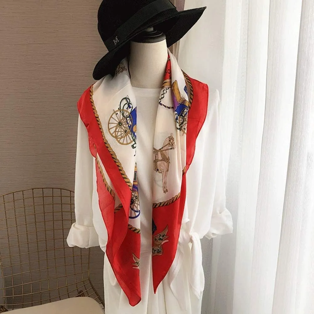 French Kerchief Silk Scarf Female Red Classic Square Scarf Shawl Dual-Purpose Professional Scarf