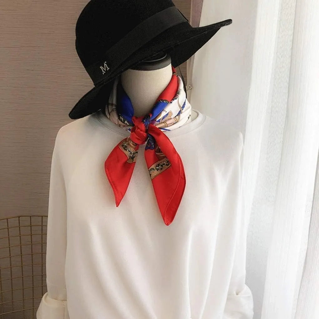 French Kerchief Silk Scarf Female Red Classic Square Scarf Shawl Dual-Purpose Professional Scarf