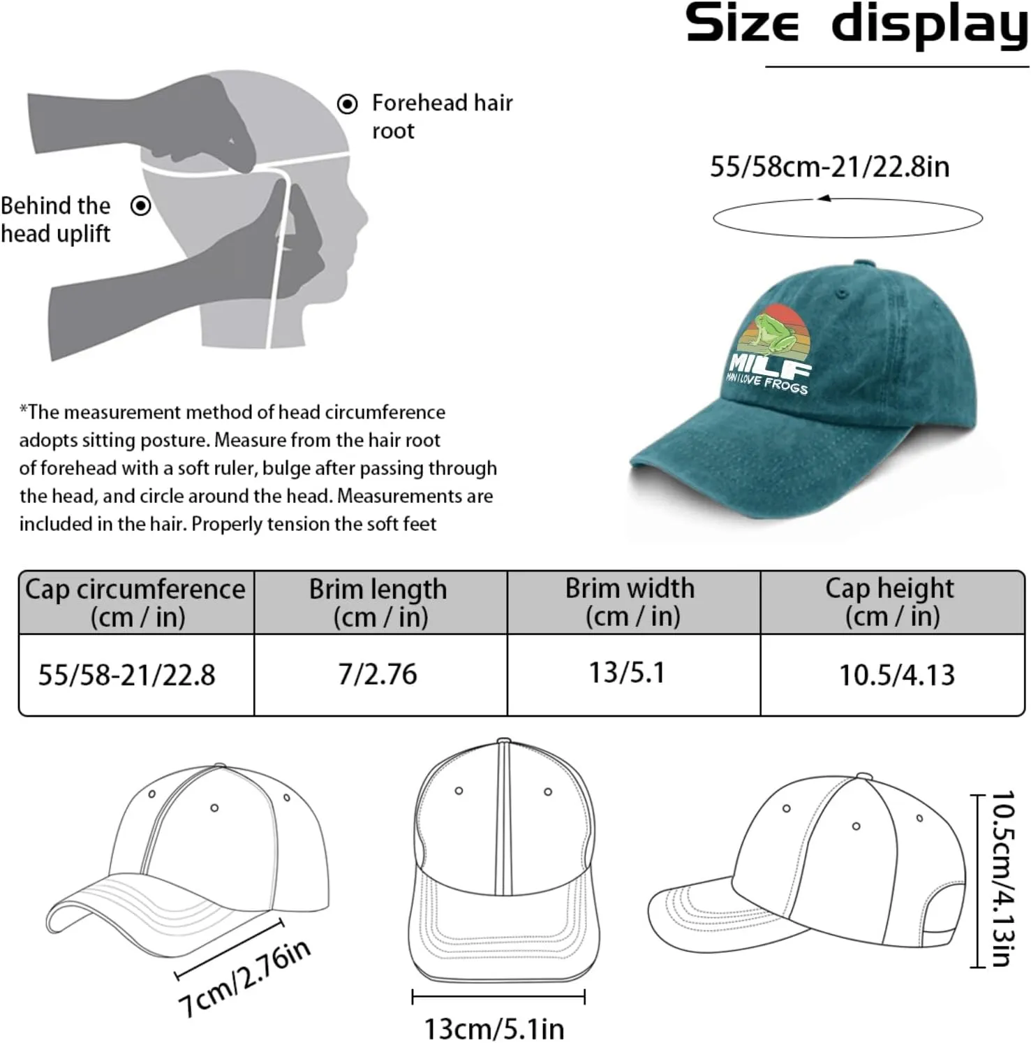 Frogs Cap 80s Hat Pigment Black Fishing Hat Gifts for Women