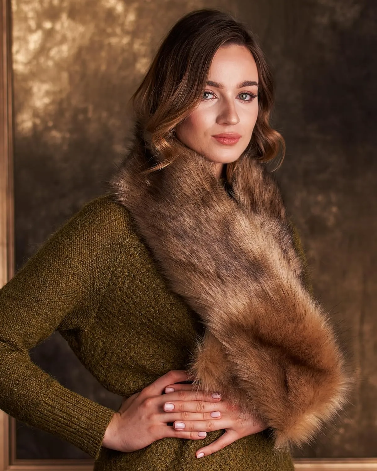 Futrzane Classic Scarf - Faux Fur Scarves Collars for Women - Long Neck Warmer