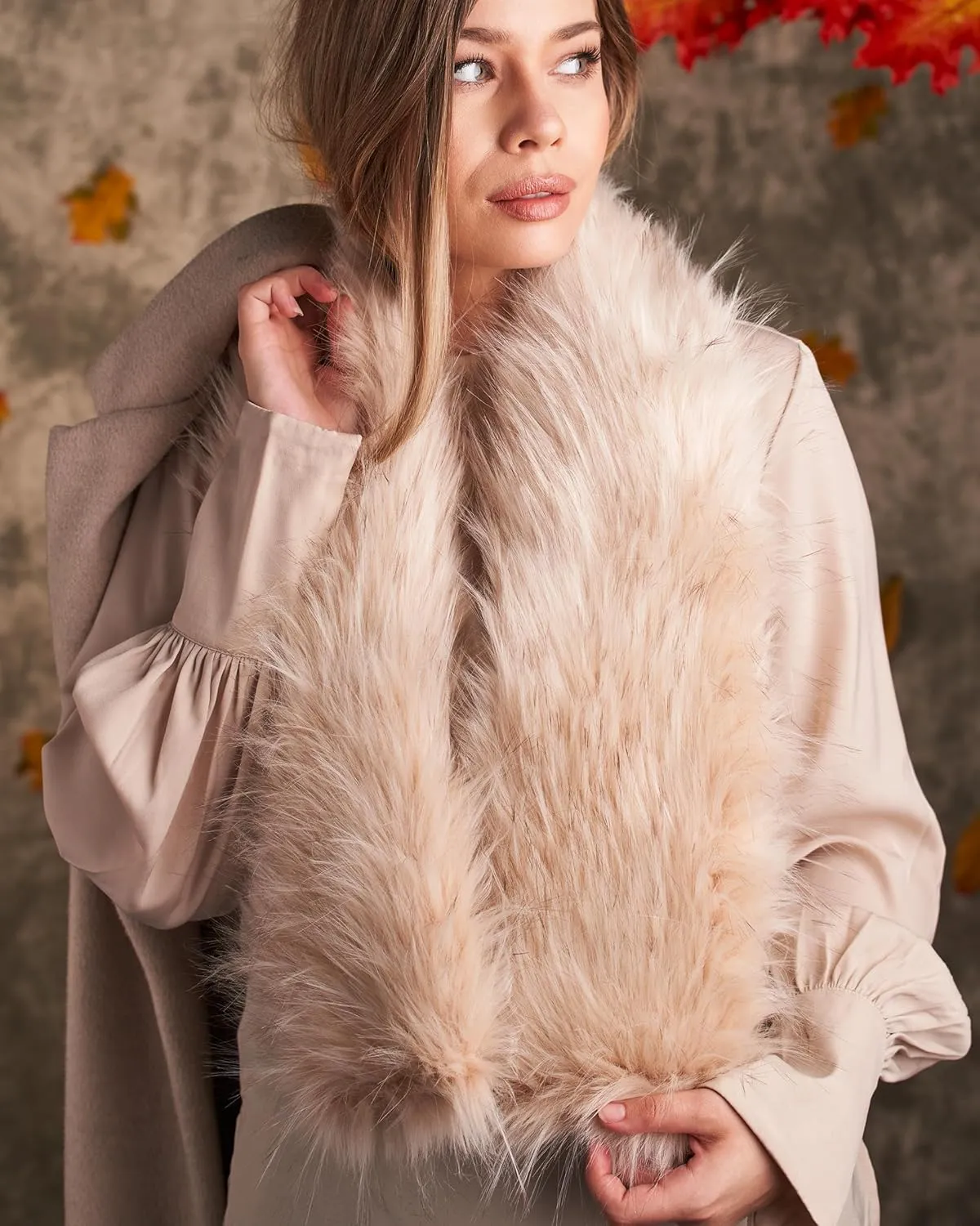 Futrzane Classic Scarf - Faux Fur Scarves Collars for Women - Long Neck Warmer