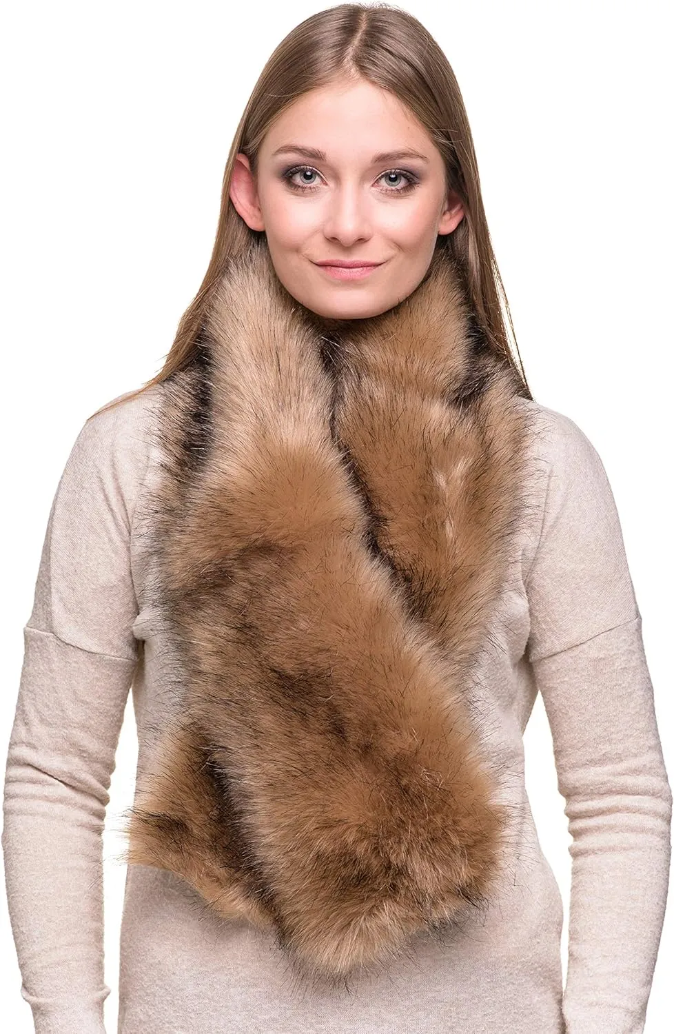 Futrzane Classic Scarf - Faux Fur Scarves Collars for Women - Long Neck Warmer