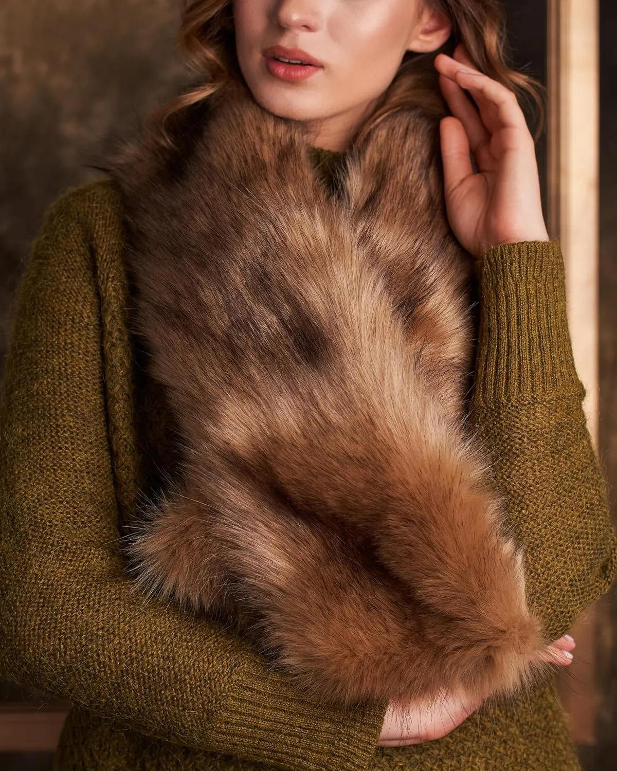 Futrzane Classic Scarf - Faux Fur Scarves Collars for Women - Long Neck Warmer