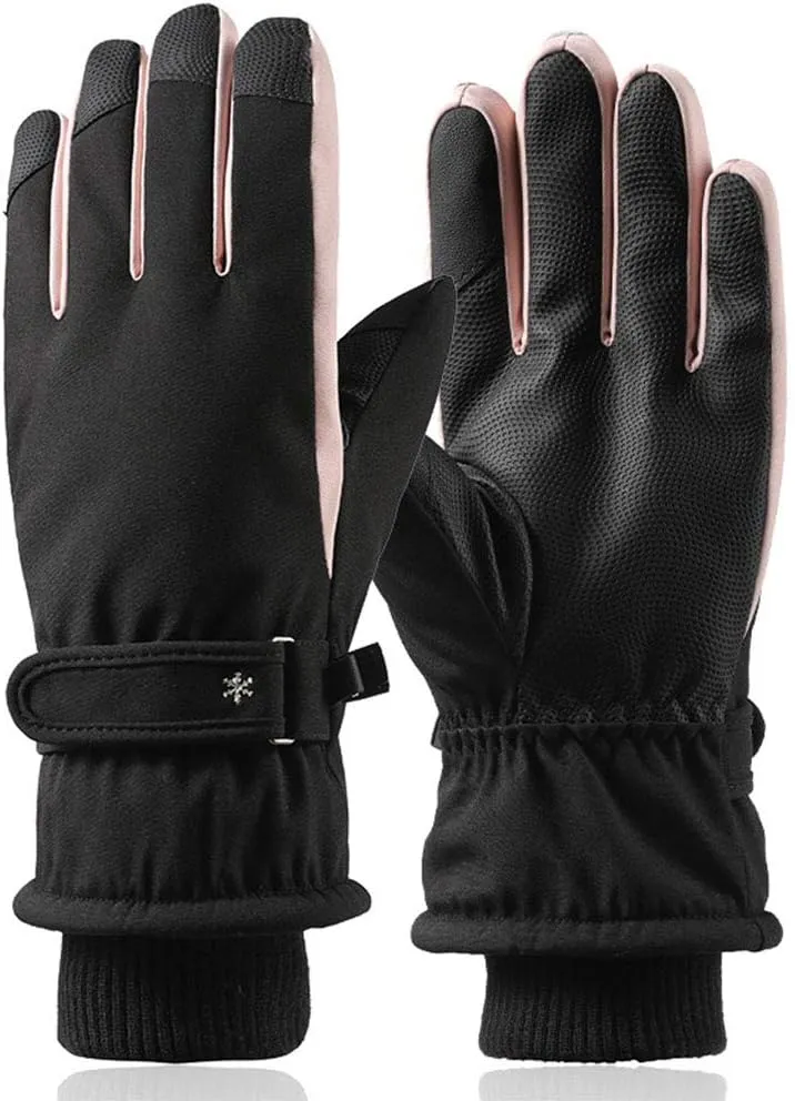 Gloves,Women Winter Waterproof Snow Gloves Floral Embroidery Thermal Insulated Warm Snowboard Mittens