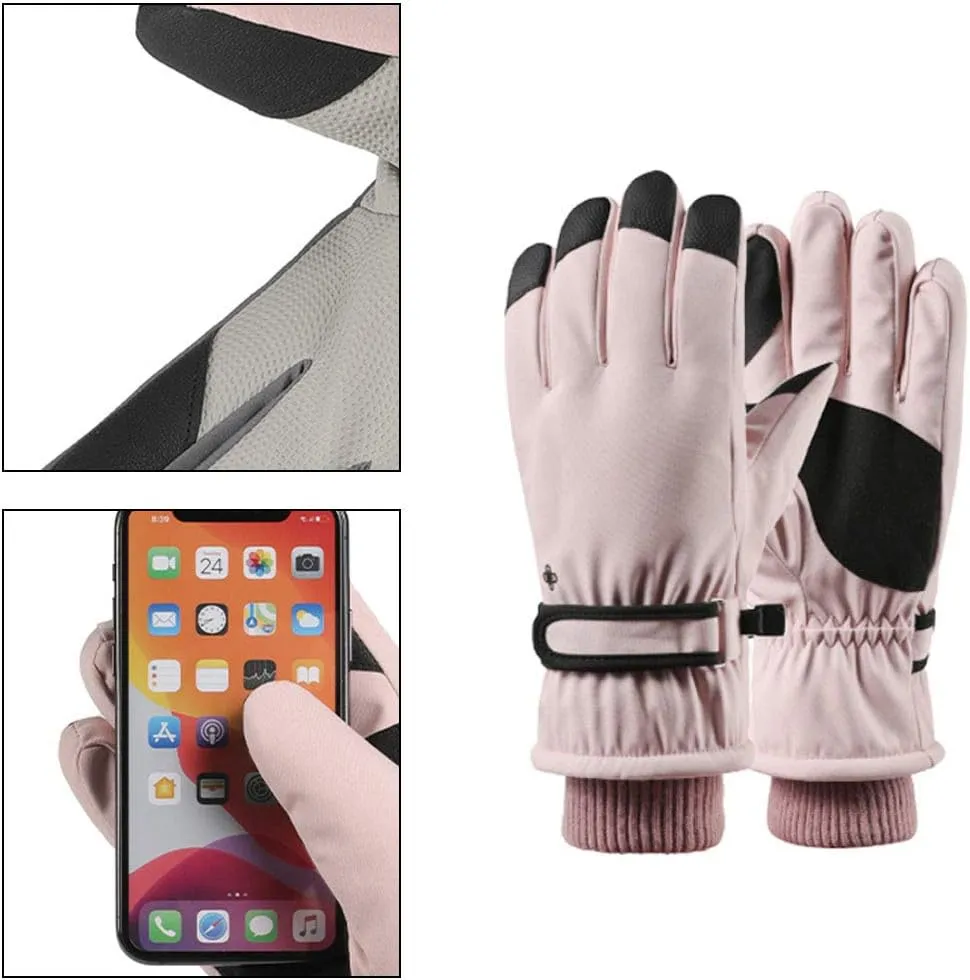 Gloves,Women Winter Waterproof Snow Gloves Floral Embroidery Thermal Insulated Warm Snowboard Mittens