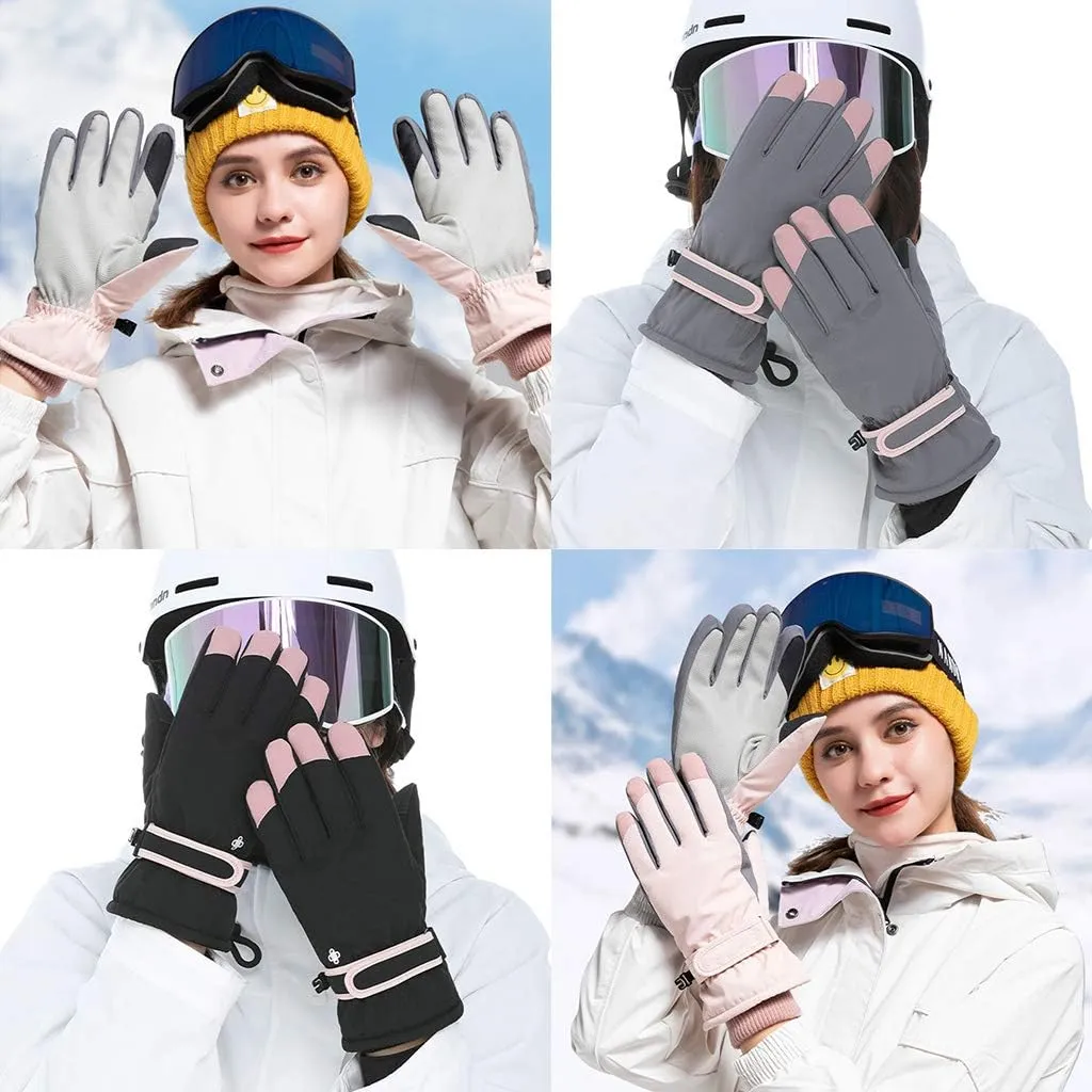 Gloves,Women Winter Waterproof Snow Gloves Floral Embroidery Thermal Insulated Warm Snowboard Mittens