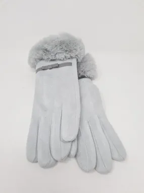 Grey Faux Suede Faux Fur Trim Gloves
