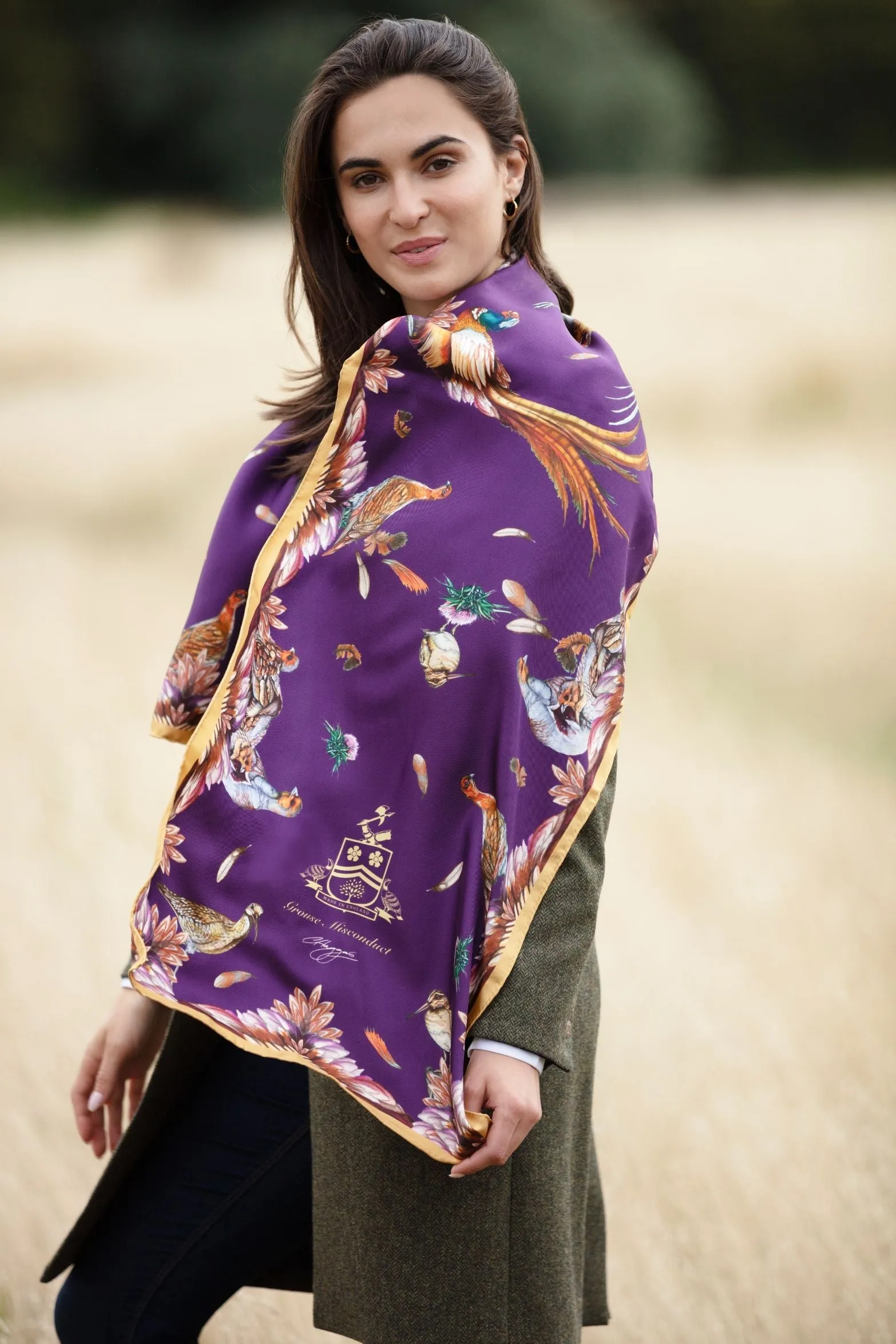 Grouse Misconduct Aubergine & Gold Classic Silk Scarf