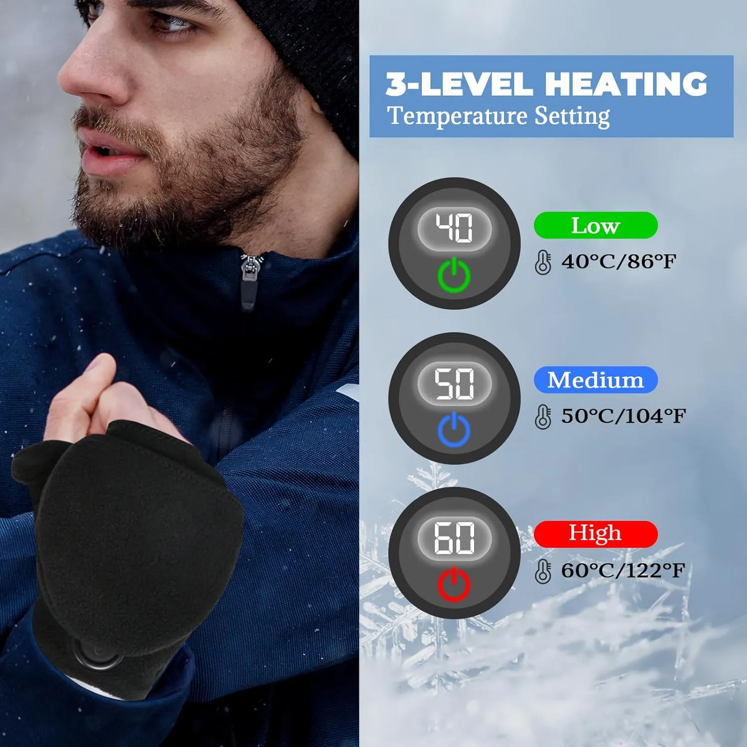 Heated Gloves Fingerless USB Heated Mittens for Men Women Work Full&Half Hands Winter Warm Glove No Battery