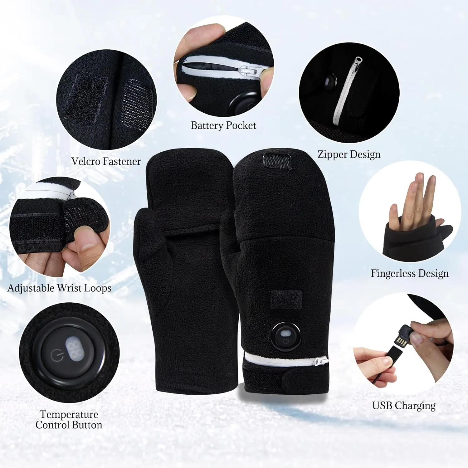 Heated Gloves Fingerless USB Heated Mittens for Men Women Work Full&Half Hands Winter Warm Glove No Battery