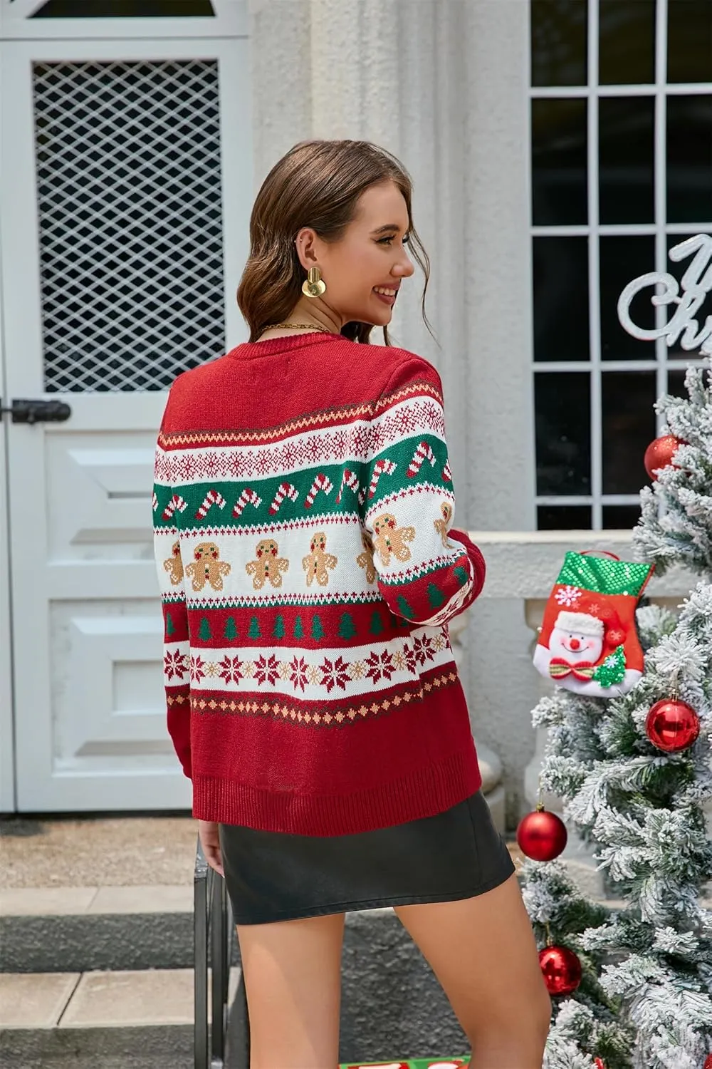 LUBOT Ugly Christmas Sweaters Women Tacky Cute Funny Holiday Parties Knitted Xmas Sweater