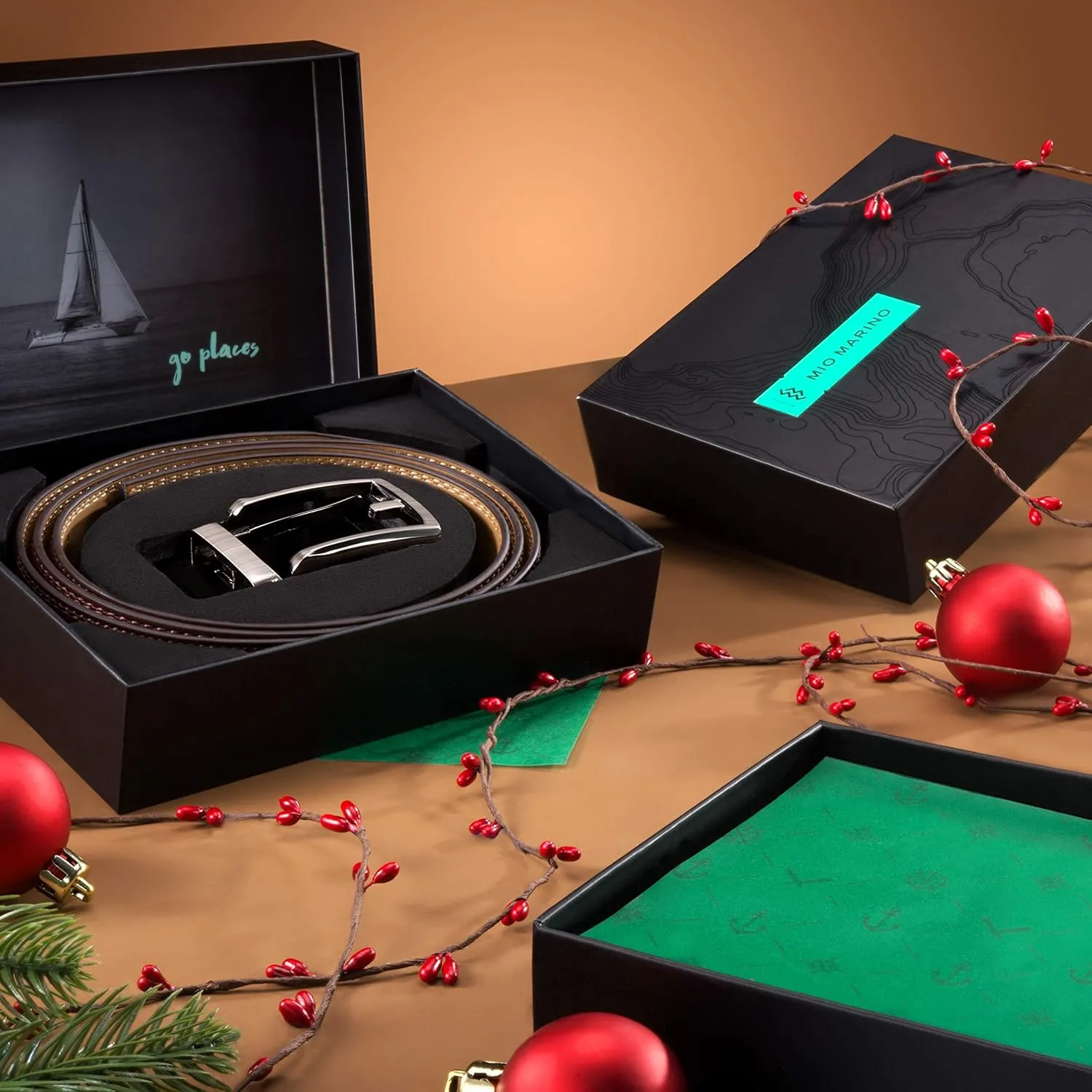 Marino Mens Genuine Leather Ratchet Dress Belt With Automatic Buckle, Enclosed in an Elegant Gift Box