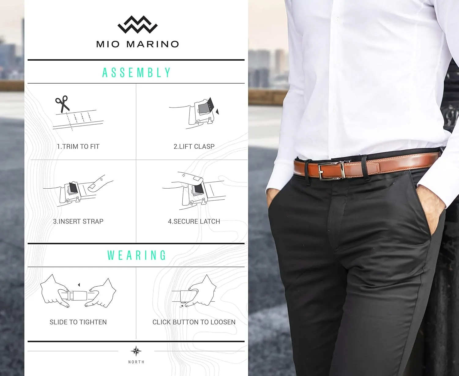 Marino Mens Genuine Leather Ratchet Dress Belt With Automatic Buckle, Enclosed in an Elegant Gift Box