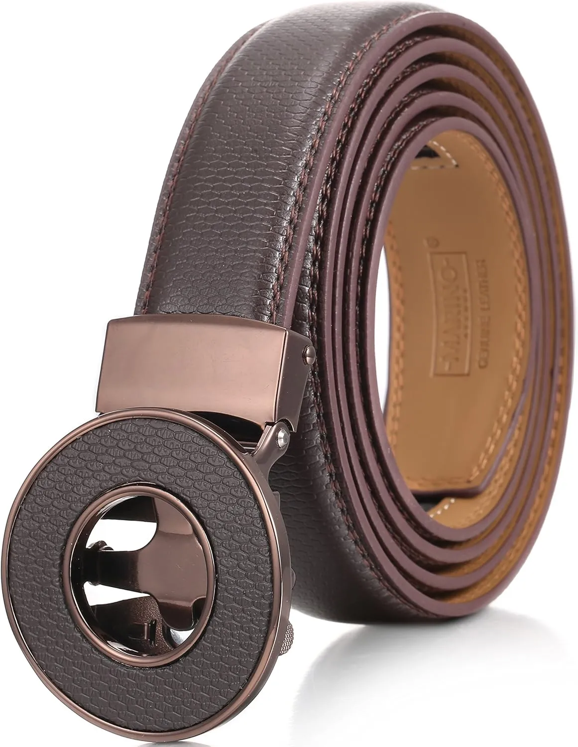 Marino Mens Genuine Leather Ratchet Dress Belt With Automatic Buckle, Enclosed in an Elegant Gift Box