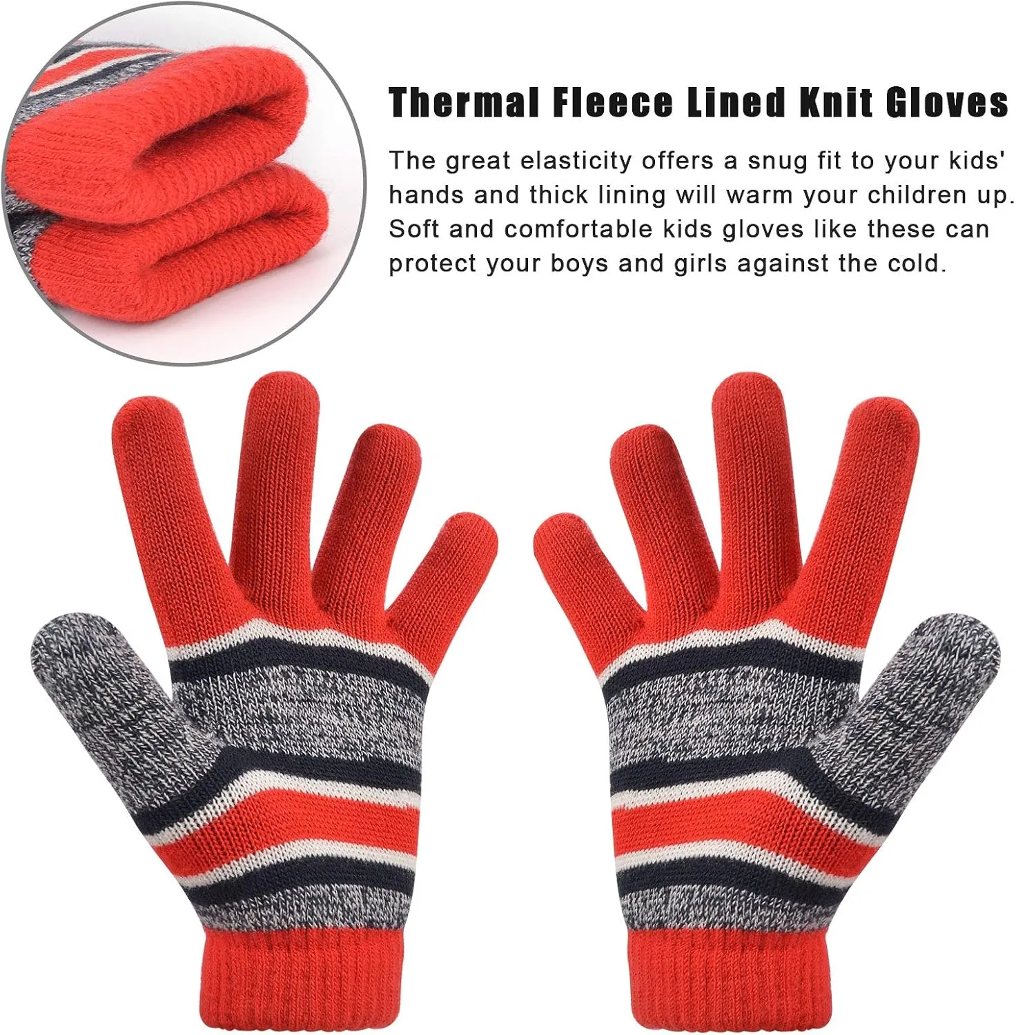 MAYLISACC Winter Kids Hat Scarf and Gloves 3Pcs Set for Boys and Girls Toddler Age 3-6, Striped Pom Beanie Glove Neck Warmer
