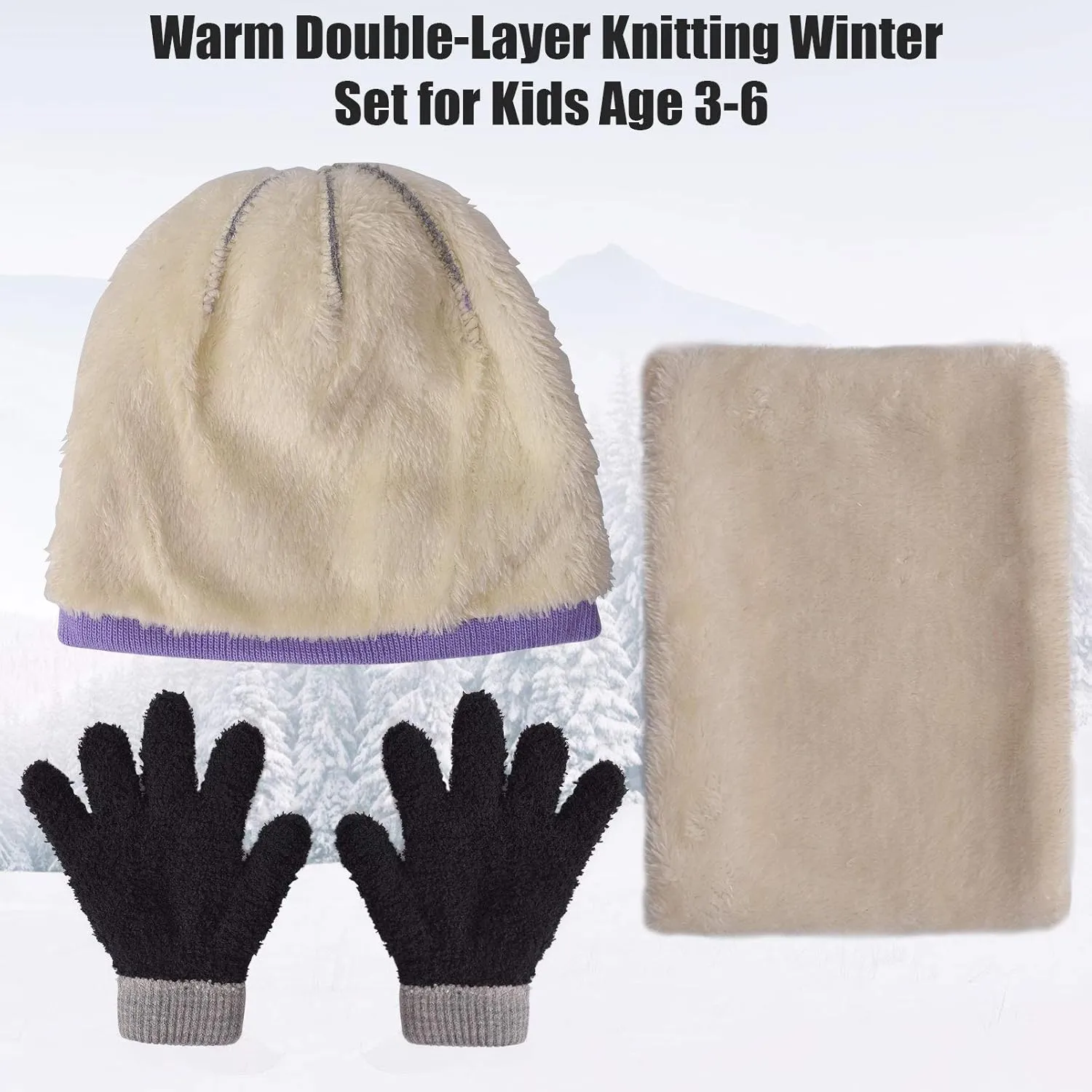 MAYLISACC Winter Kids Hat Scarf and Gloves 3Pcs Set for Boys and Girls Toddler Age 3-6, Striped Pom Beanie Glove Neck Warmer