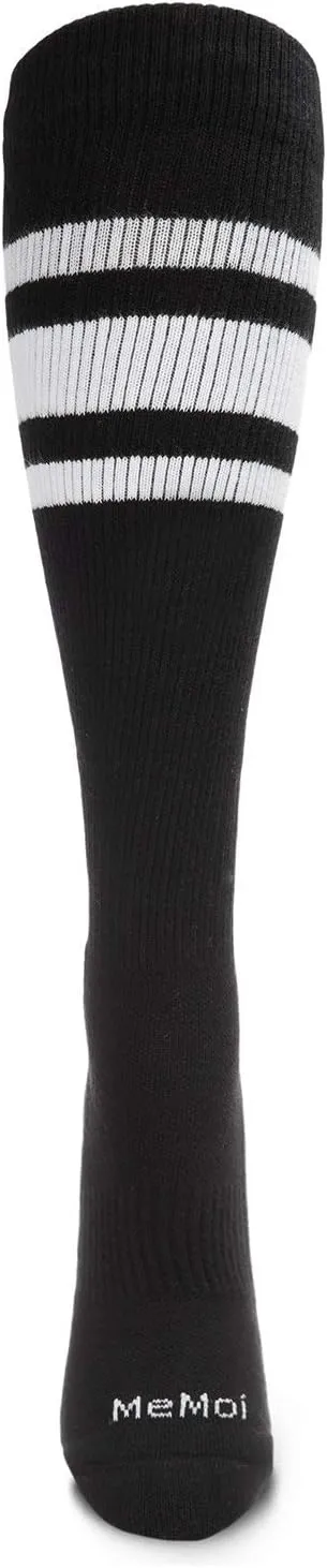 MeMoi Unisex Striped Athletic Cushion Sole Knee High Cotton Blend 15-20mmHg Graduated Compression Socks