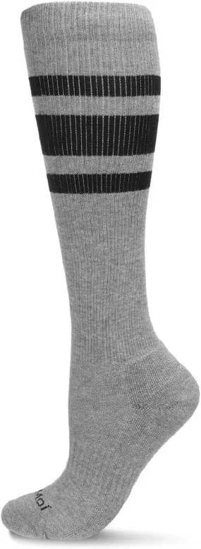 MeMoi Unisex Striped Athletic Cushion Sole Knee High Cotton Blend 15-20mmHg Graduated Compression Socks