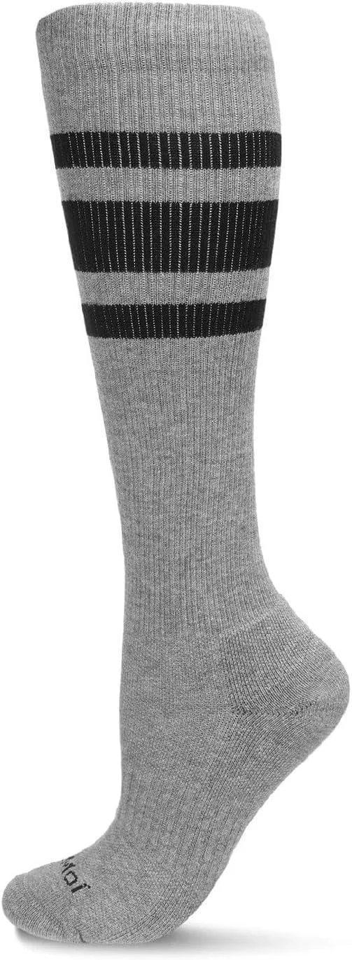 MeMoi Unisex Striped Athletic Cushion Sole Knee High Cotton Blend 15-20mmHg Graduated Compression Socks