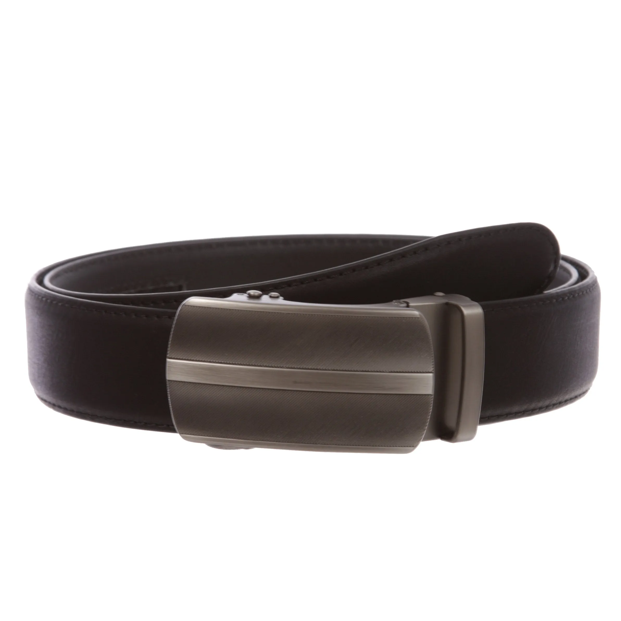Men's 35mm Gunmetal Automatic Buckle Slide Ratchet Clamp Leather Dress Belt