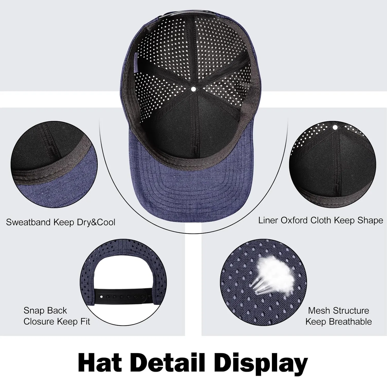 Men's Oversize XXL Baseball Cap Adjustable Performance Snapback Hat Laser Perforated Cap Plus Size for Big Head