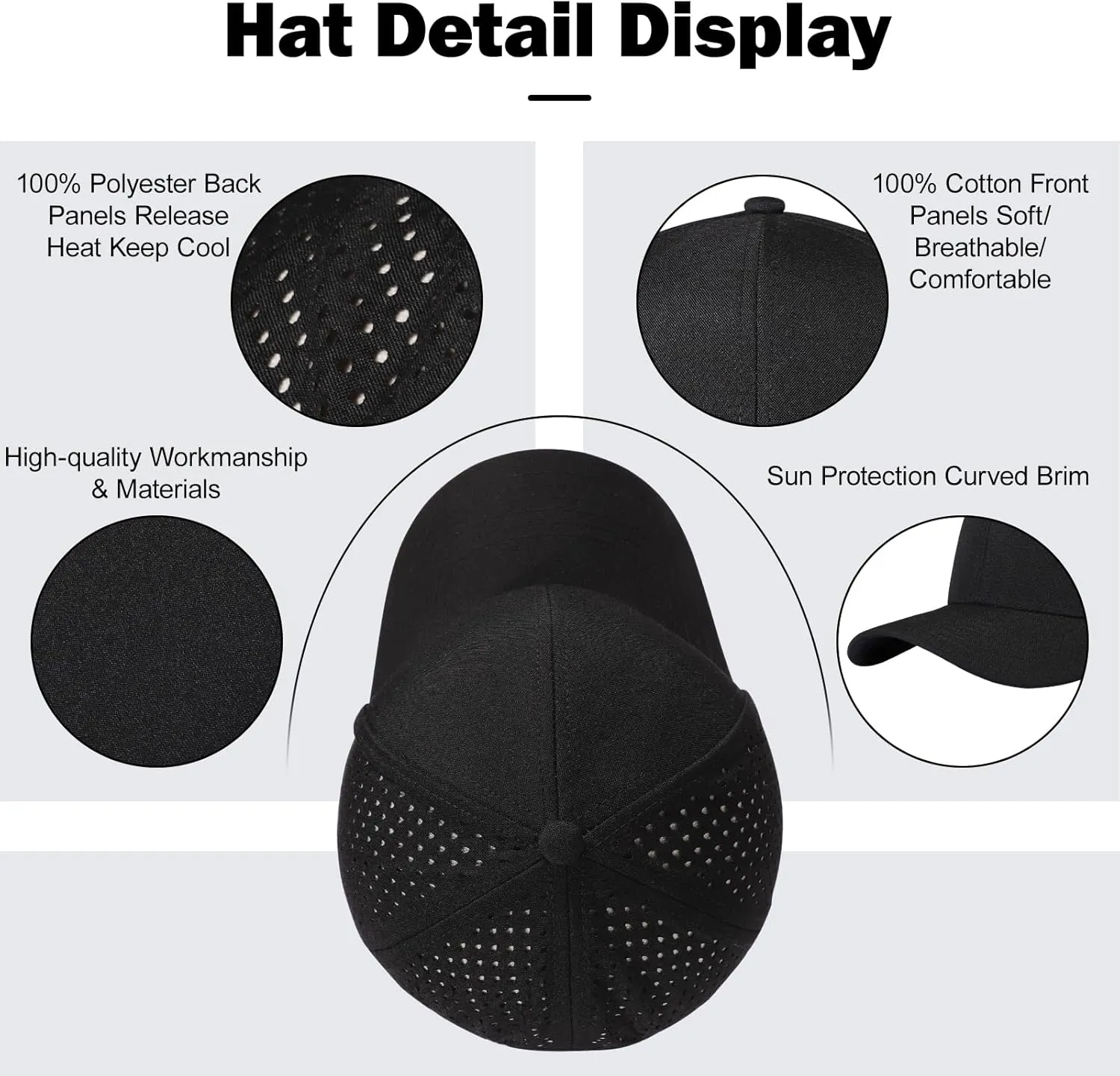 Men's Oversize XXL Baseball Cap Adjustable Performance Snapback Hat Laser Perforated Cap Plus Size for Big Head