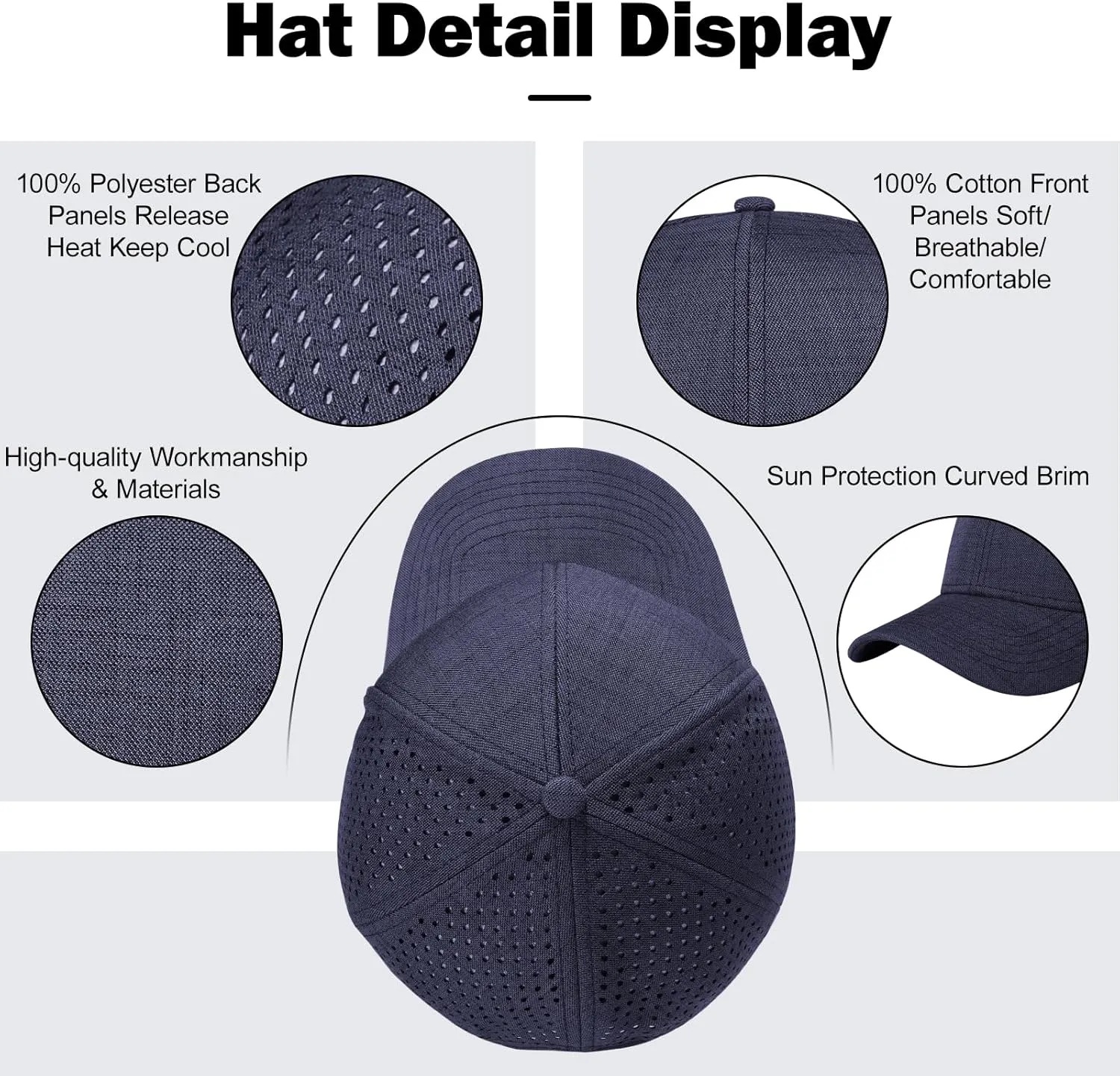 Men's Oversize XXL Baseball Cap Adjustable Performance Snapback Hat Laser Perforated Cap Plus Size for Big Head