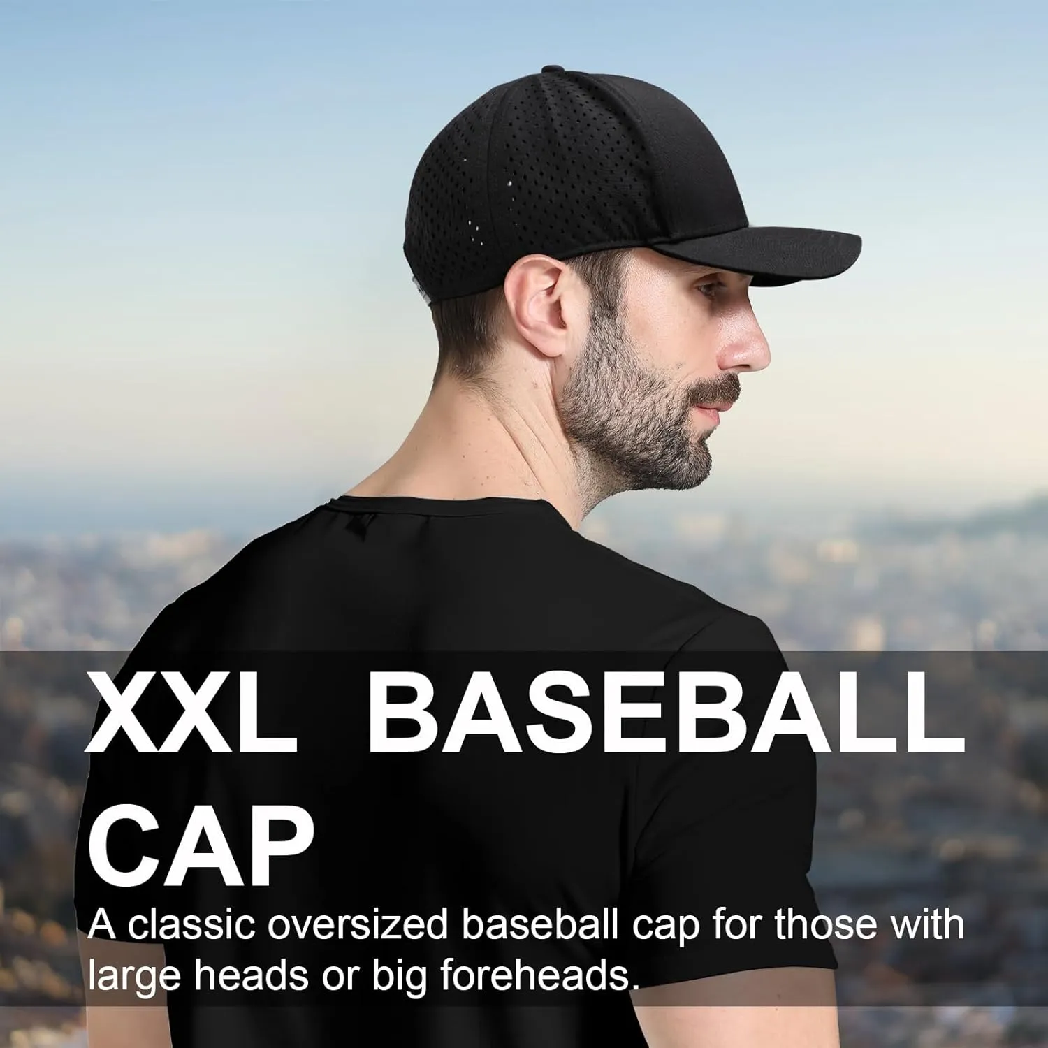 Men's Oversize XXL Baseball Cap Adjustable Performance Snapback Hat Laser Perforated Cap Plus Size for Big Head