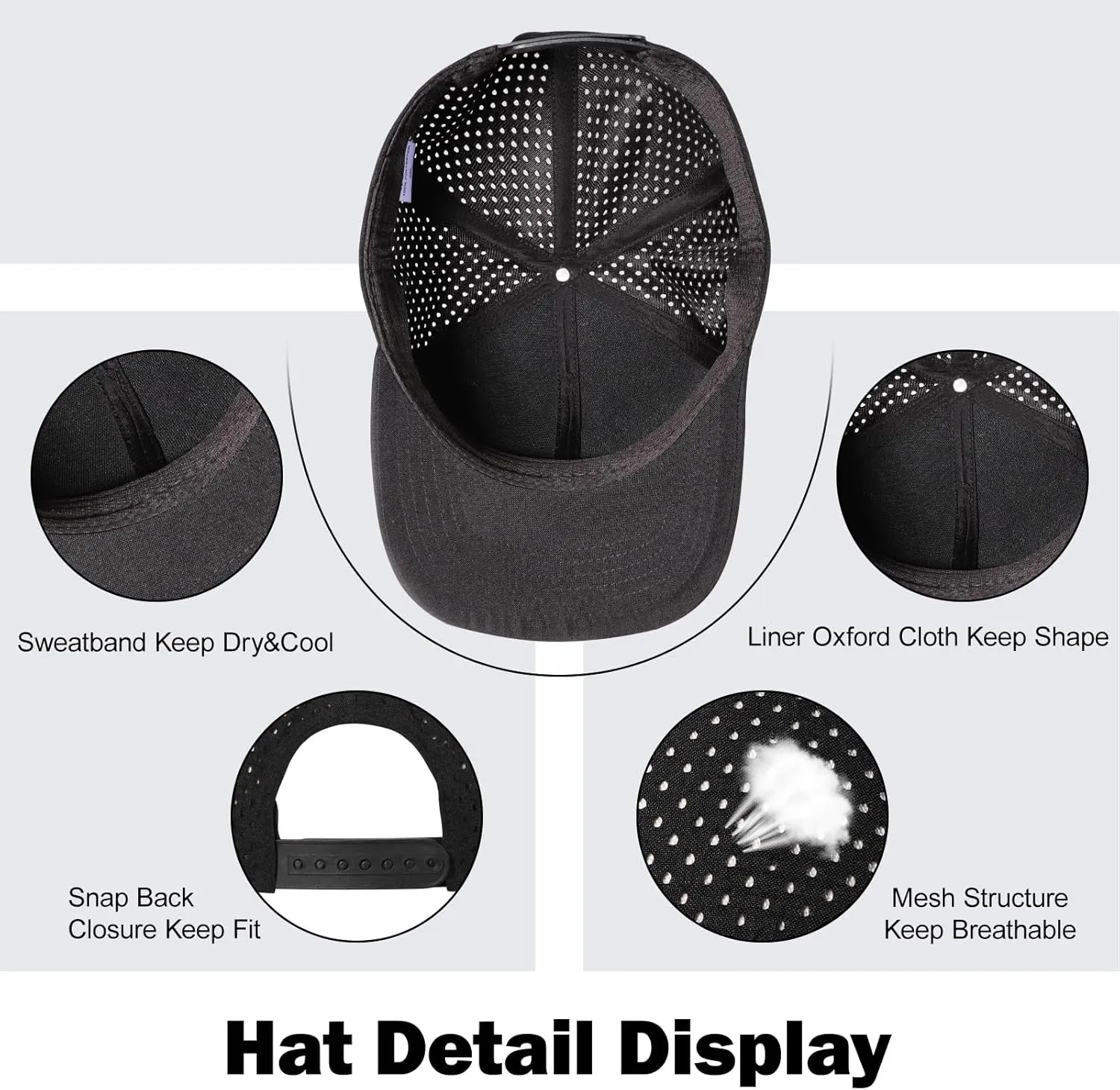 Men's Oversize XXL Baseball Cap Adjustable Performance Snapback Hat Laser Perforated Cap Plus Size for Big Head