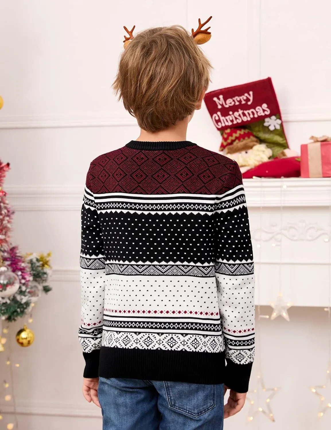 MISSKY Family Christmas Sweater Crew Neck Reindeer Snowflakes Knitted Pullover for Women/Men/Kids