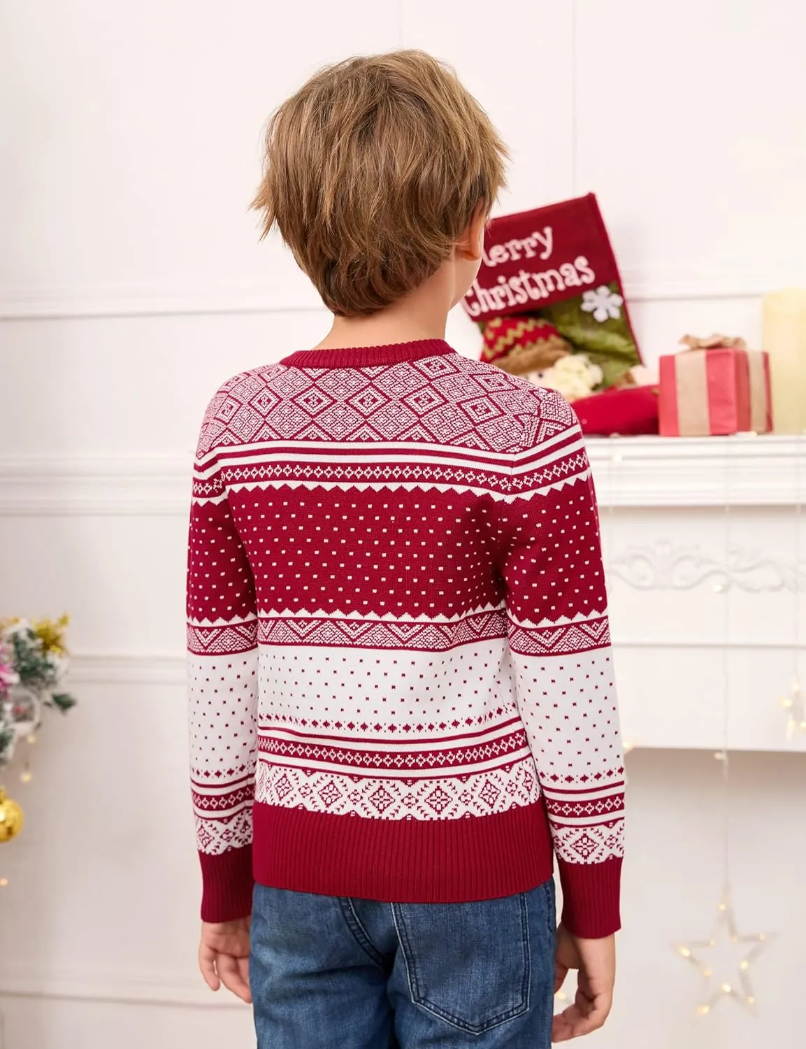 MISSKY Family Christmas Sweater Crew Neck Reindeer Snowflakes Knitted Pullover for Women/Men/Kids